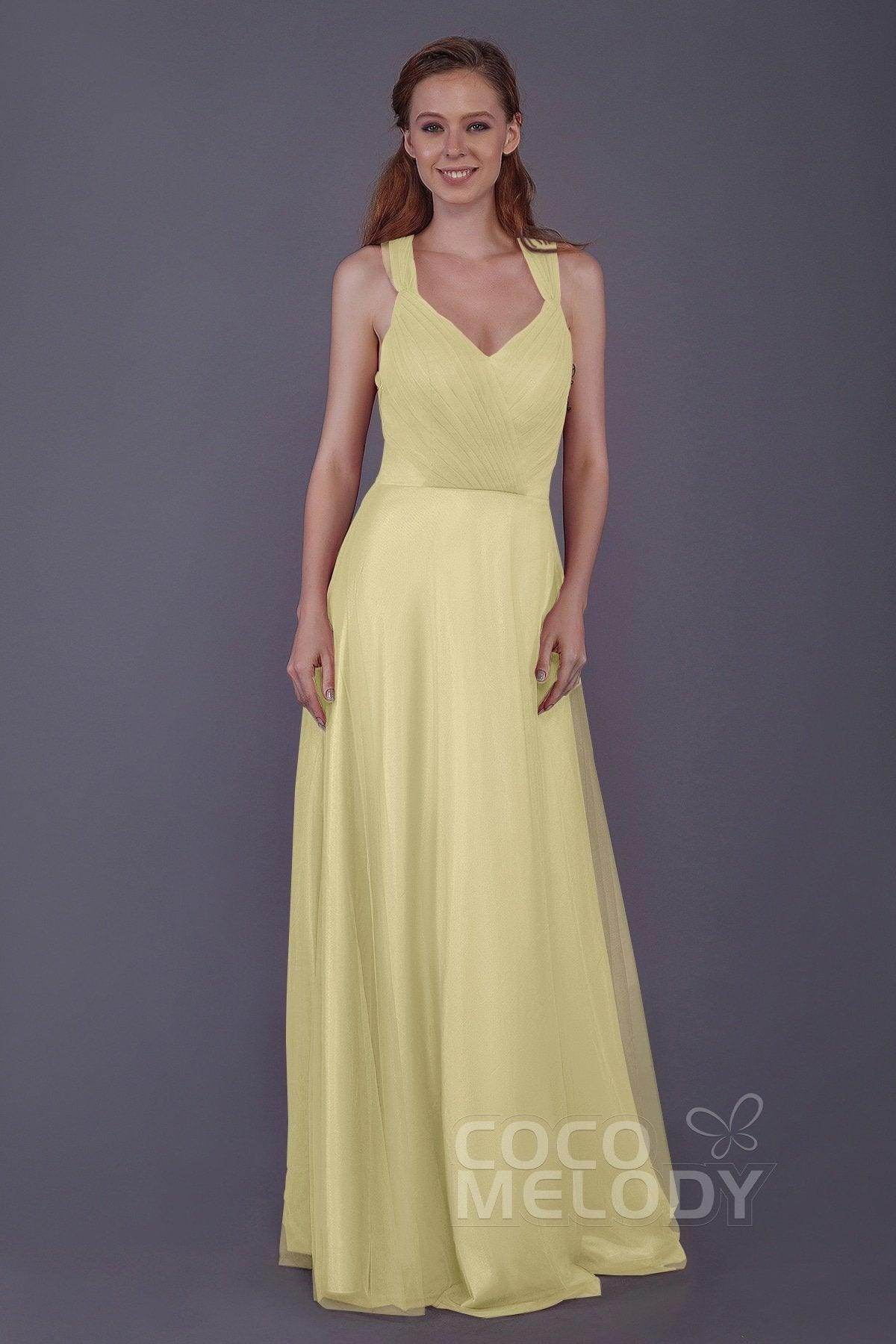 Sheath-Column Floor Length Tulle Bridesmaid Dress PR3496