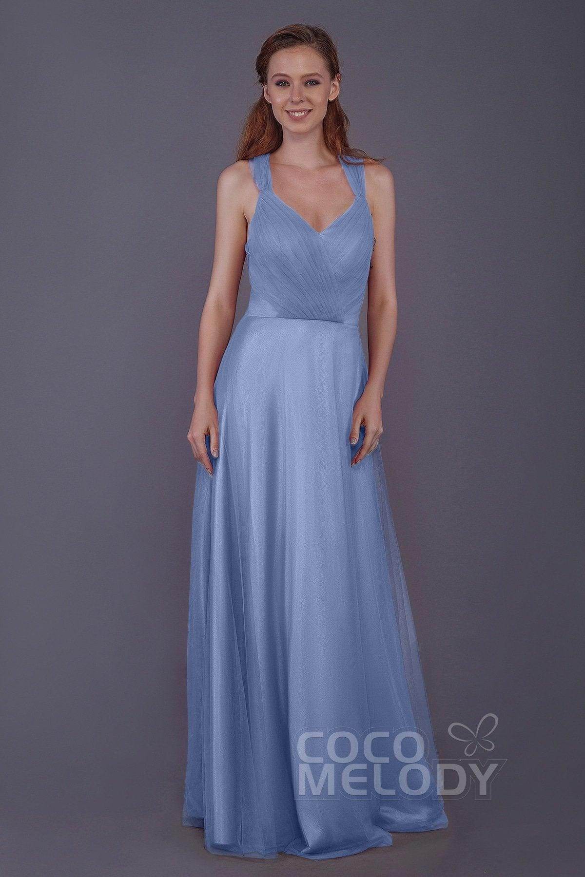 Sheath-Column Floor Length Tulle Bridesmaid Dress PR3496