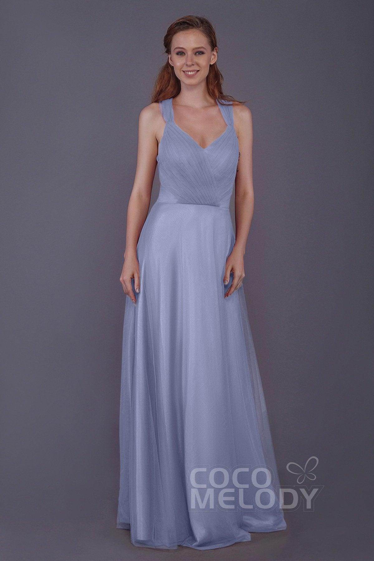 Sheath-Column Floor Length Tulle Bridesmaid Dress PR3496
