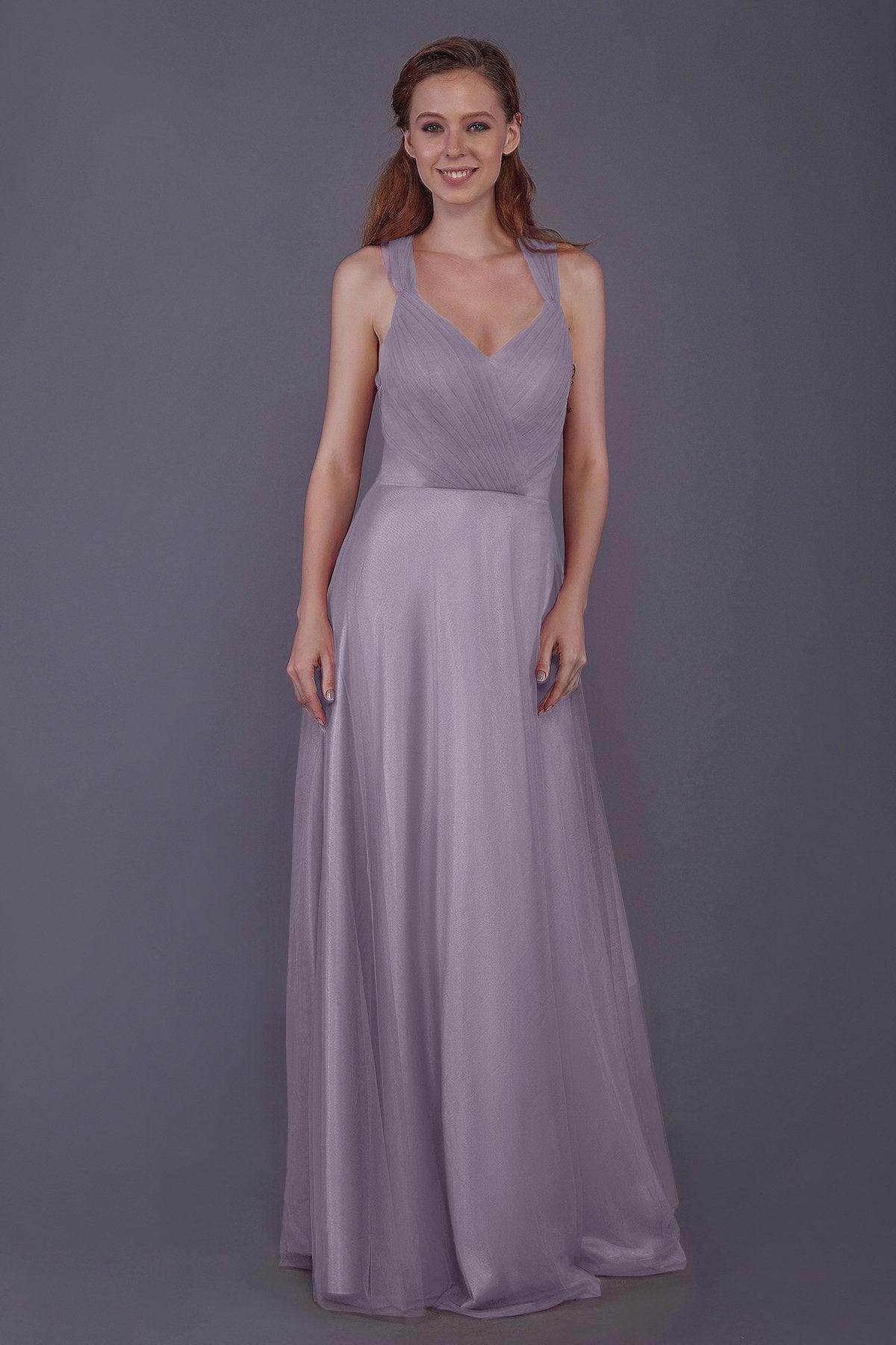 Sheath-Column Floor Length Tulle Bridesmaid Dress PR3496