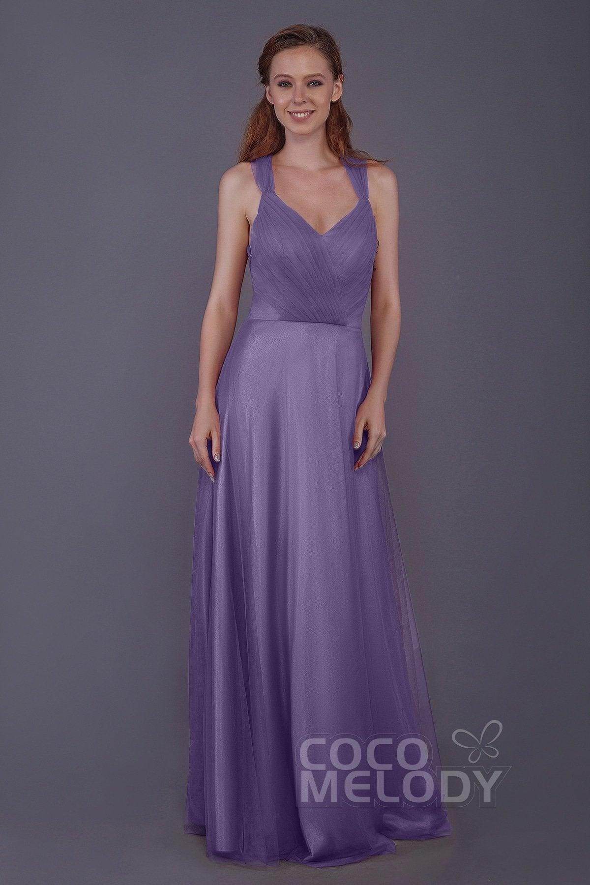Sheath-Column Floor Length Tulle Bridesmaid Dress PR3496