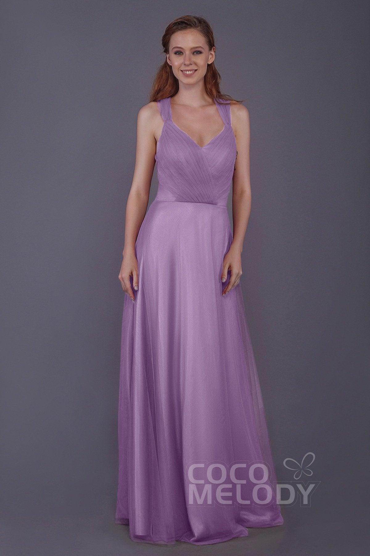 Sheath-Column Floor Length Tulle Bridesmaid Dress PR3496
