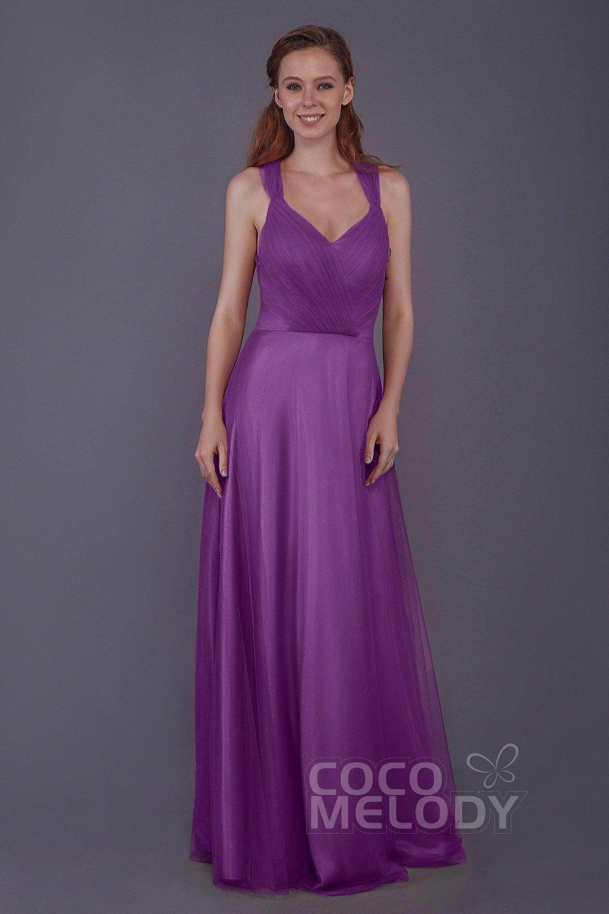 Sheath-Column Floor Length Tulle Bridesmaid Dress PR3496