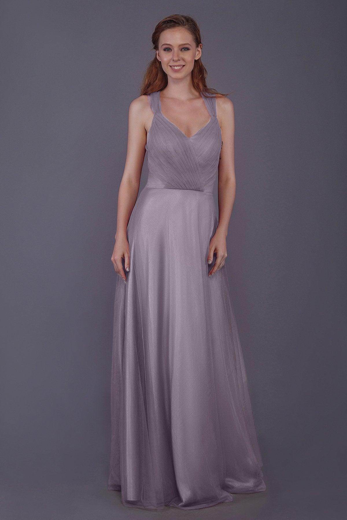 Sheath-Column Floor Length Tulle Bridesmaid Dress PR3496