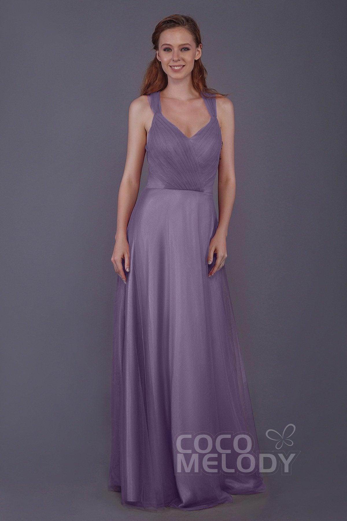 Sheath-Column Floor Length Tulle Bridesmaid Dress PR3496