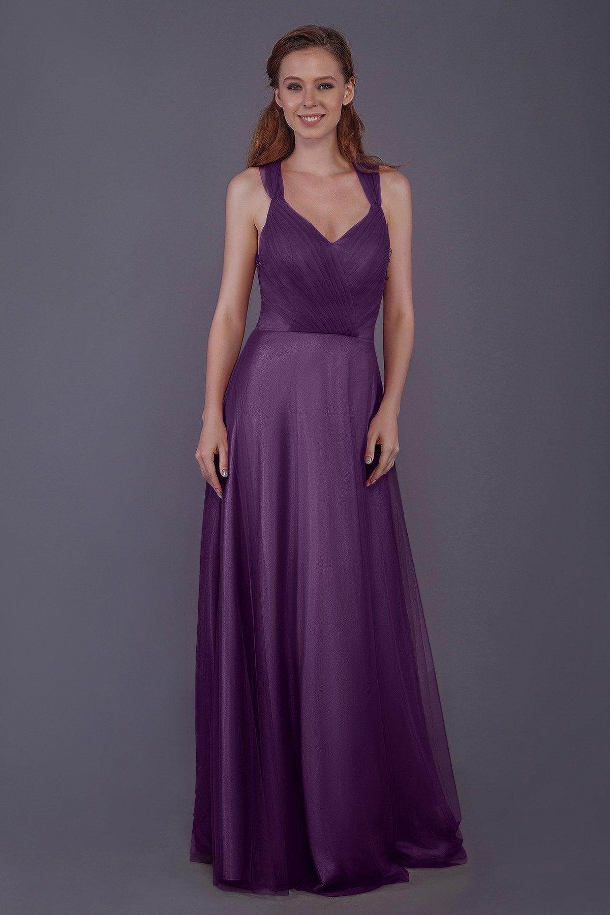 Sheath-Column Floor Length Tulle Bridesmaid Dress PR3496