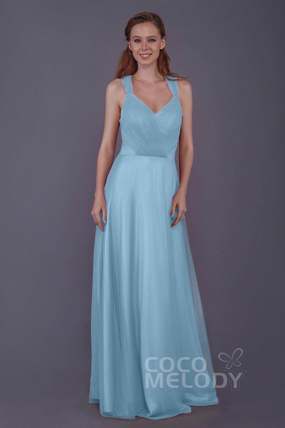 Sheath-Column Floor Length Tulle Bridesmaid Dress PR3496