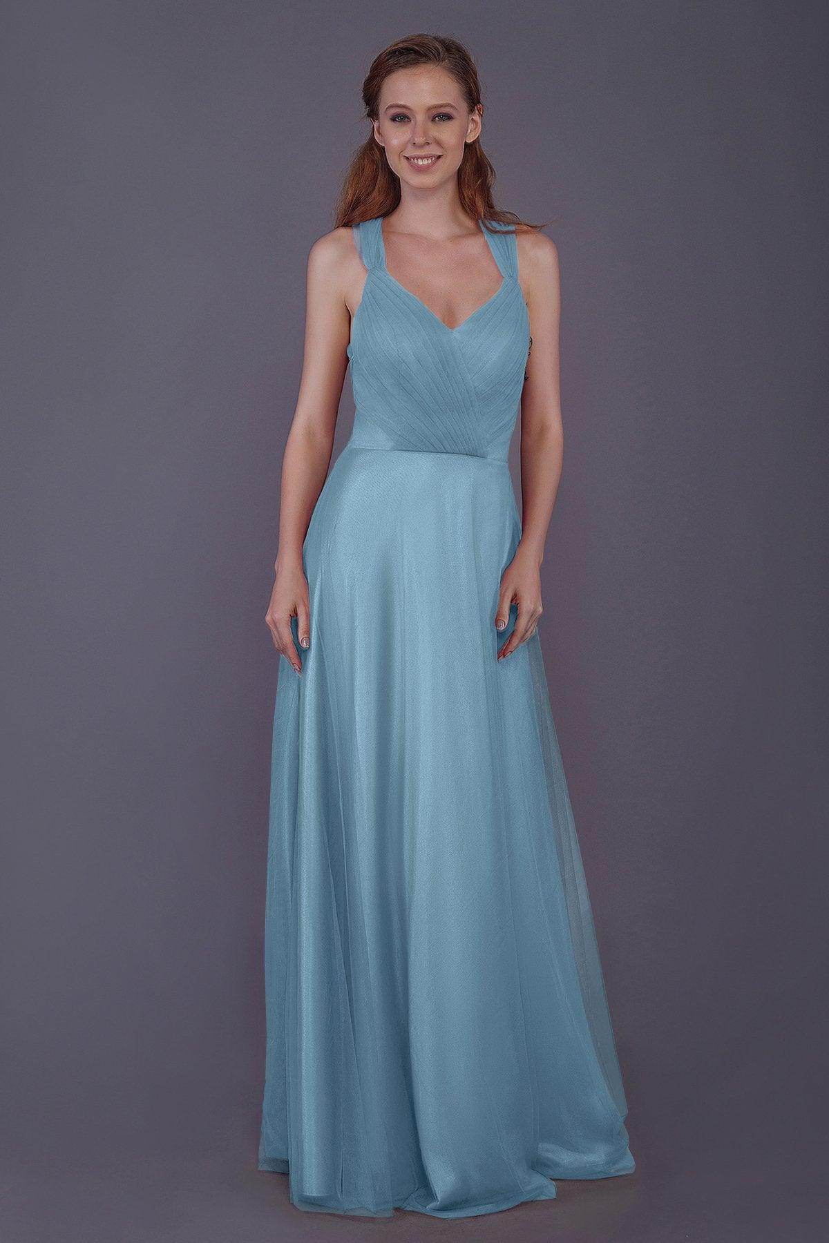 Sheath-Column Floor Length Tulle Bridesmaid Dress PR3496