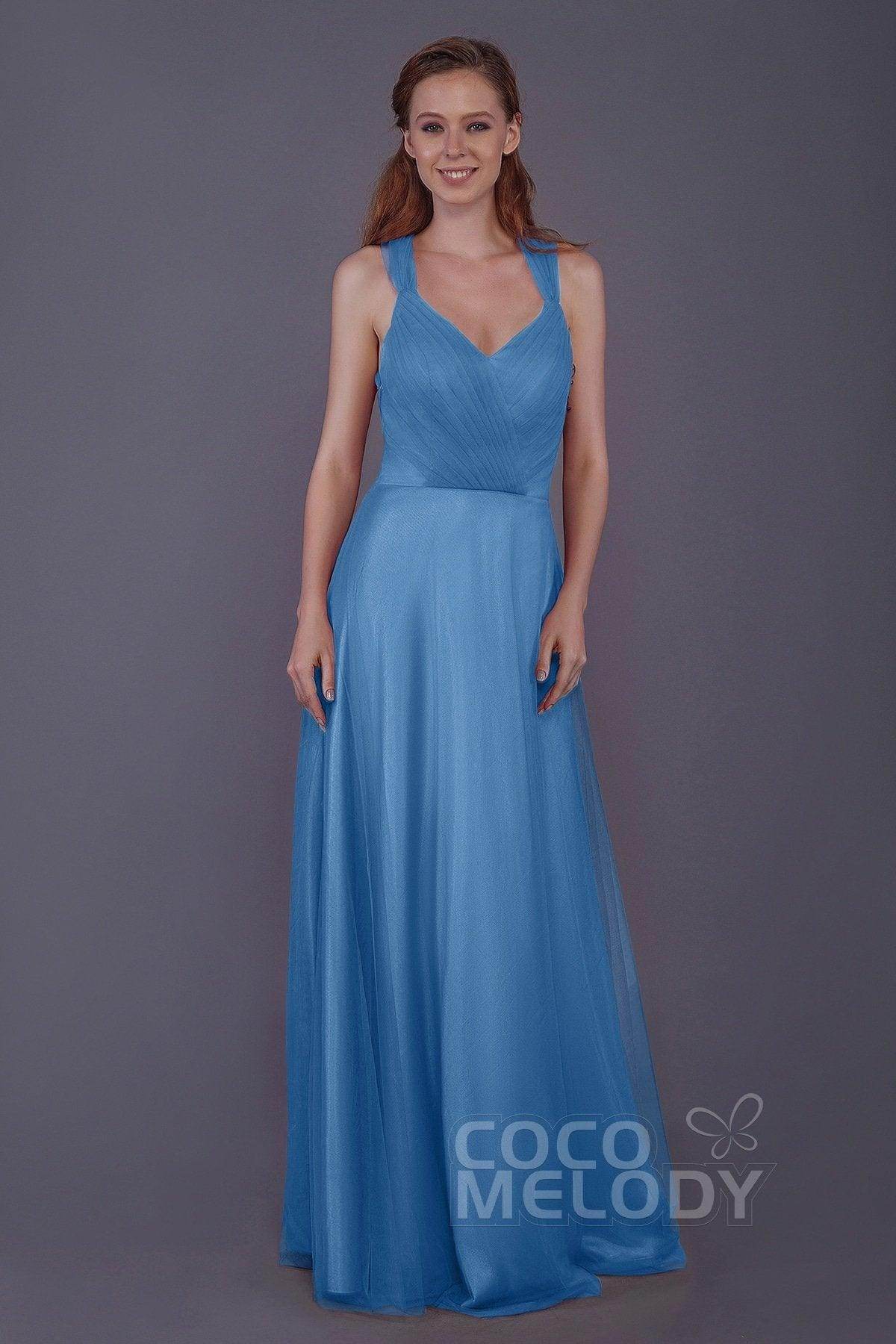 Sheath-Column Floor Length Tulle Bridesmaid Dress PR3496
