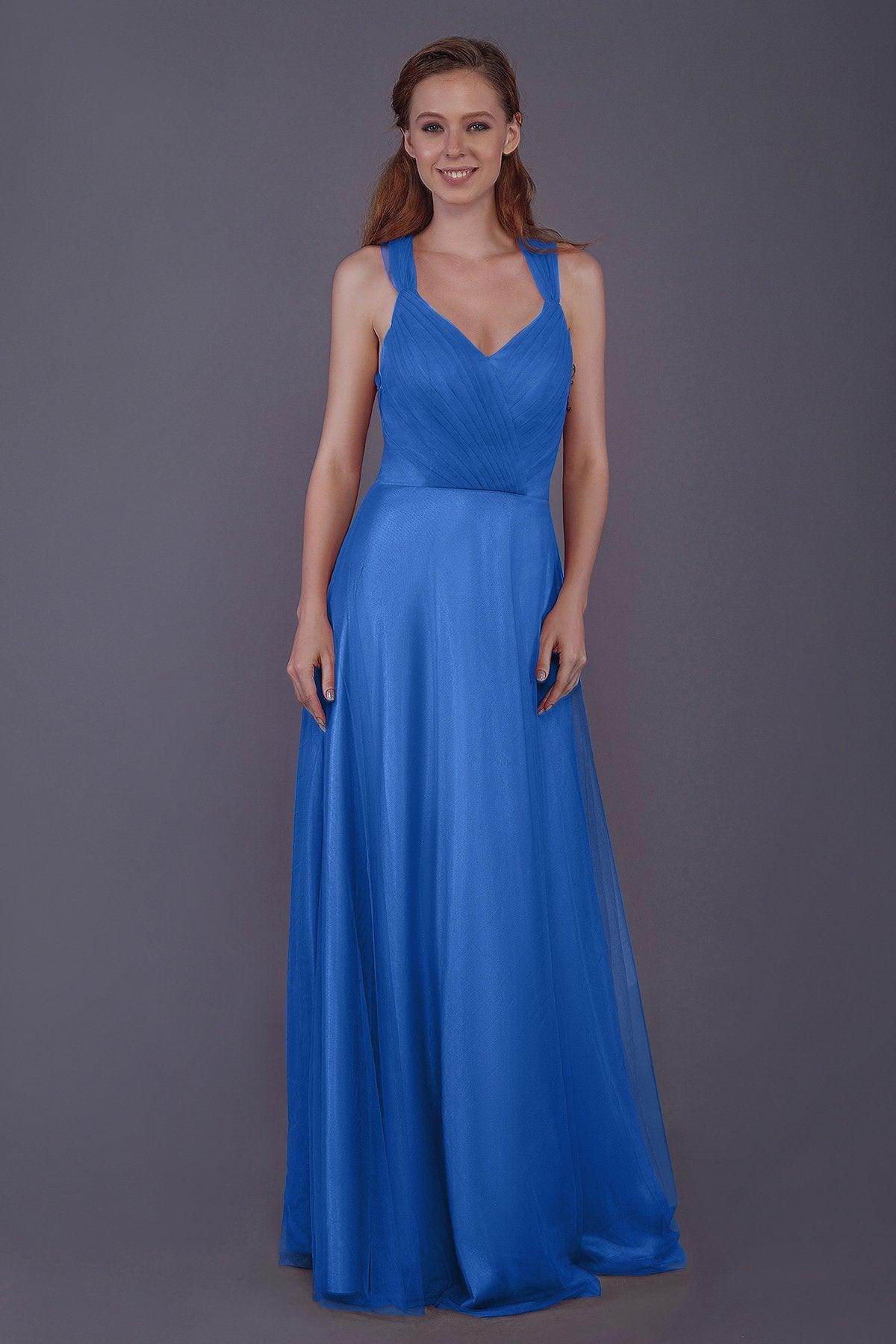 Sheath-Column Floor Length Tulle Bridesmaid Dress PR3496