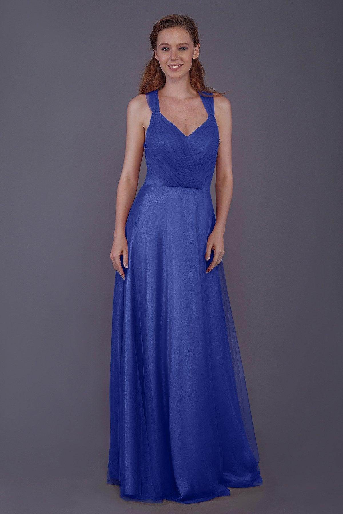 Sheath-Column Floor Length Tulle Bridesmaid Dress PR3496