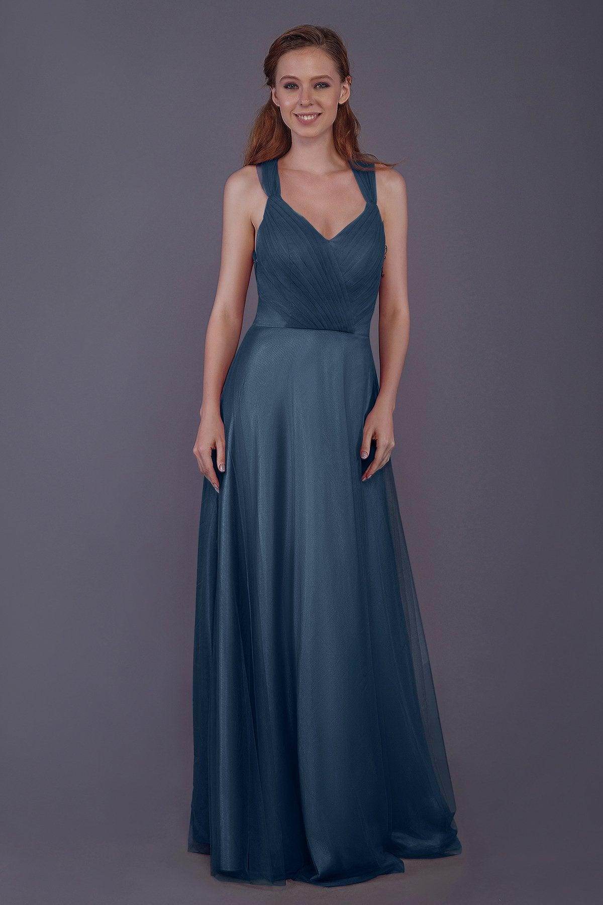 Sheath-Column Floor Length Tulle Bridesmaid Dress PR3496
