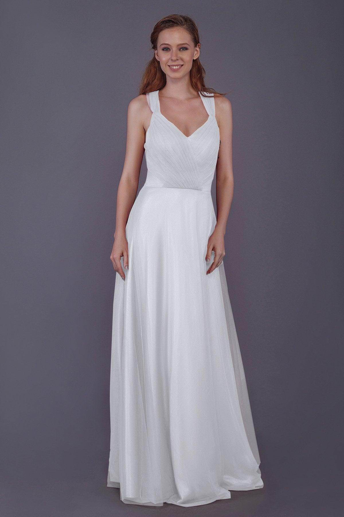 Sheath-Column Floor Length Tulle Bridesmaid Dress PR3496