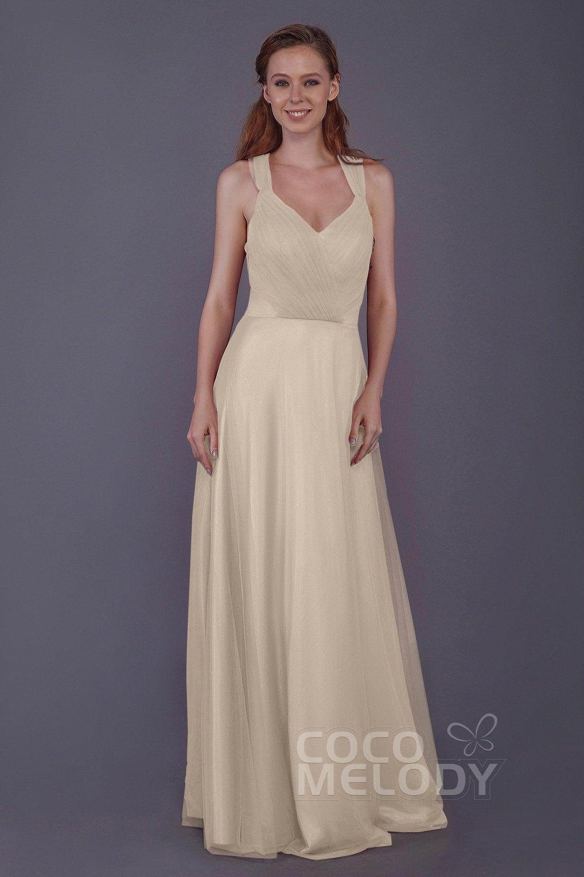 Sheath-Column Floor Length Tulle Bridesmaid Dress PR3496