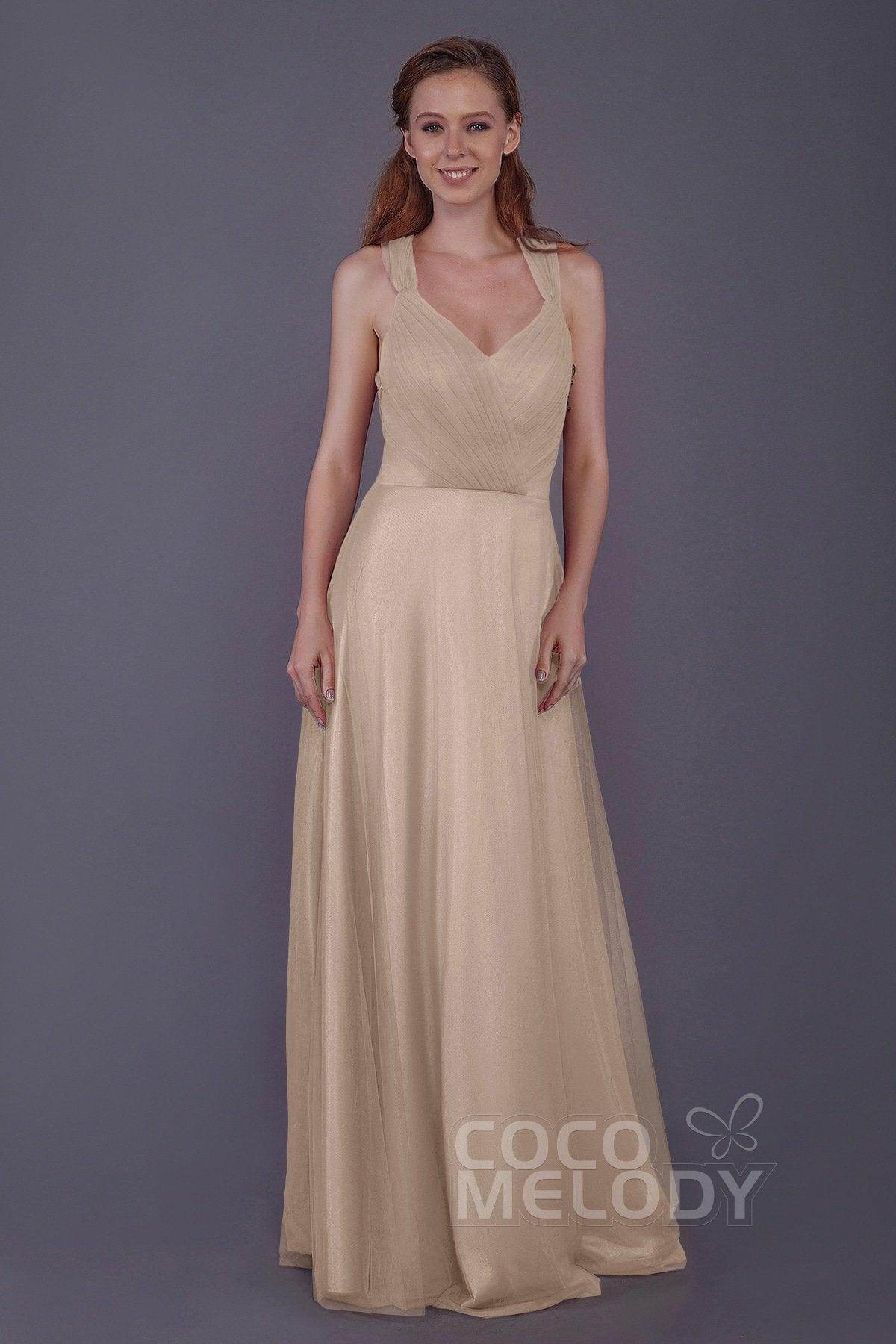 Sheath-Column Floor Length Tulle Bridesmaid Dress PR3496