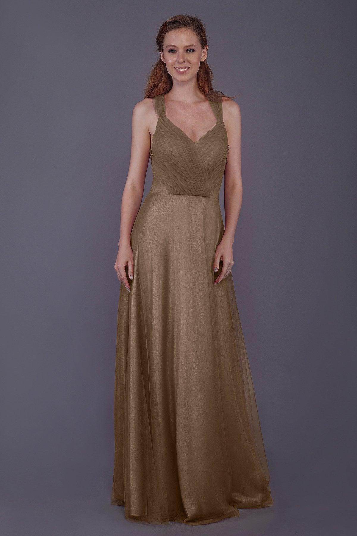 Sheath-Column Floor Length Tulle Bridesmaid Dress PR3496