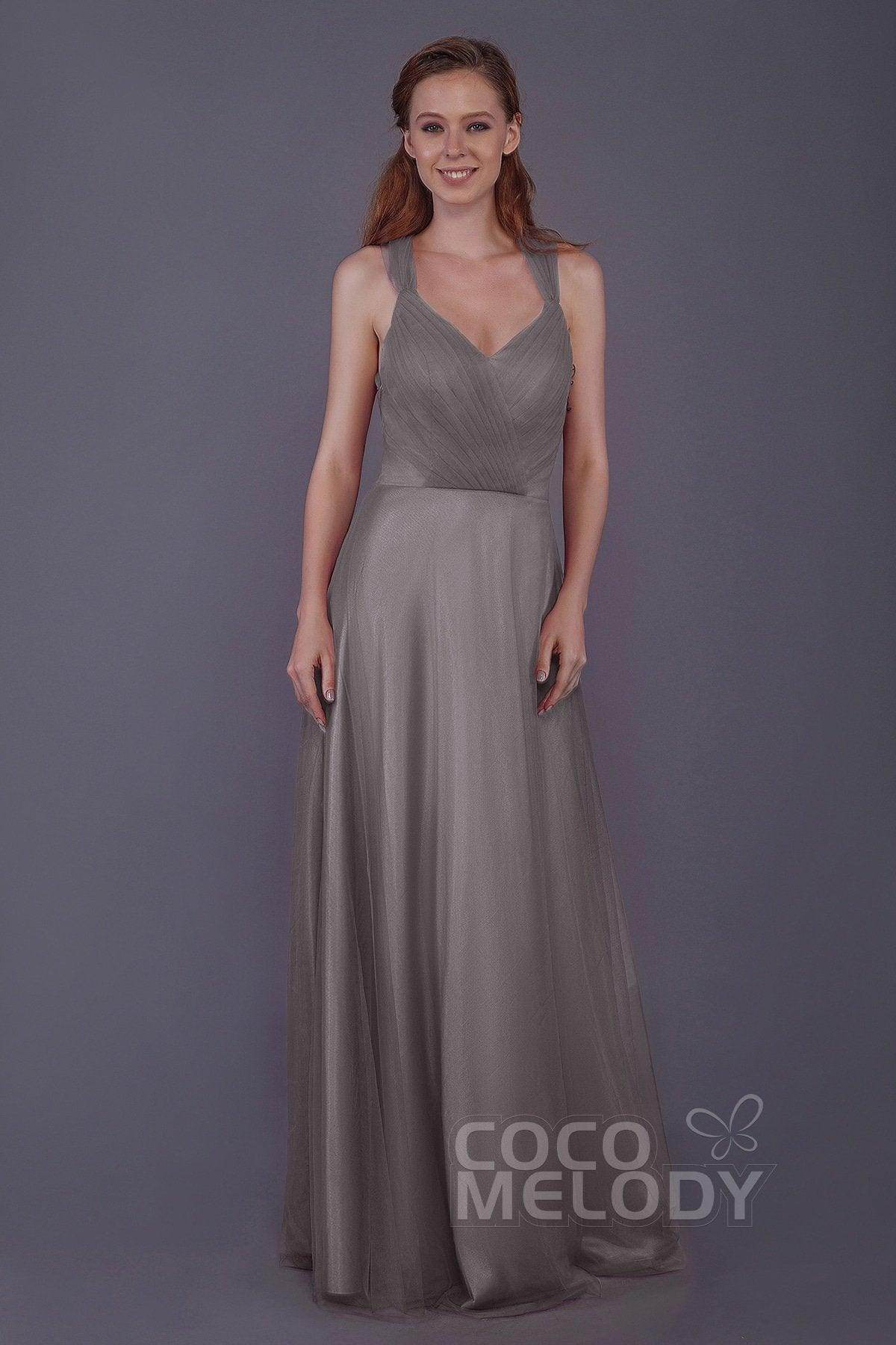 Sheath-Column Floor Length Tulle Bridesmaid Dress PR3496