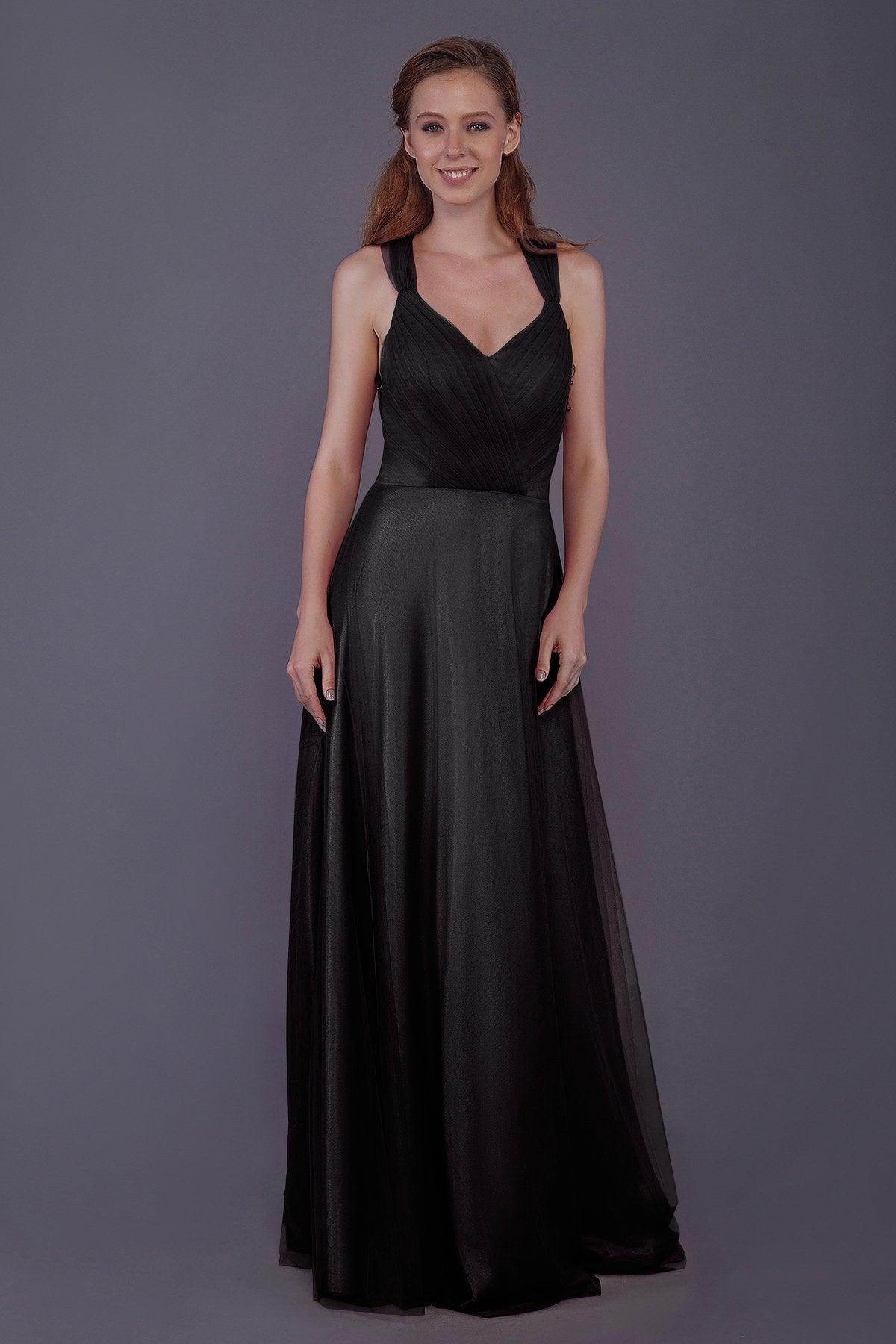 Sheath-Column Floor Length Tulle Bridesmaid Dress PR3496