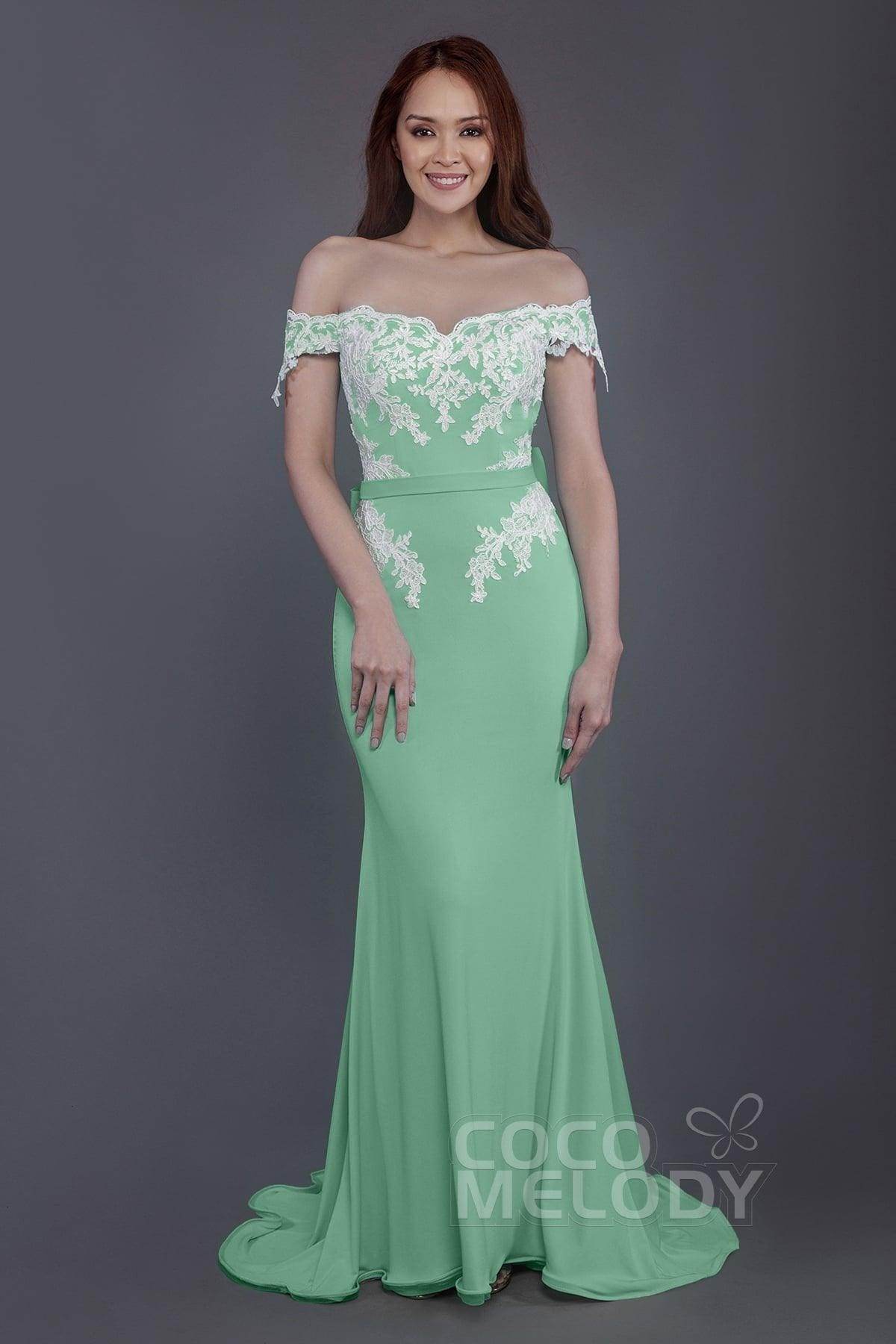 Mermaid Sweep Train Knitted Fabric Bridesmaid Dress PR3497