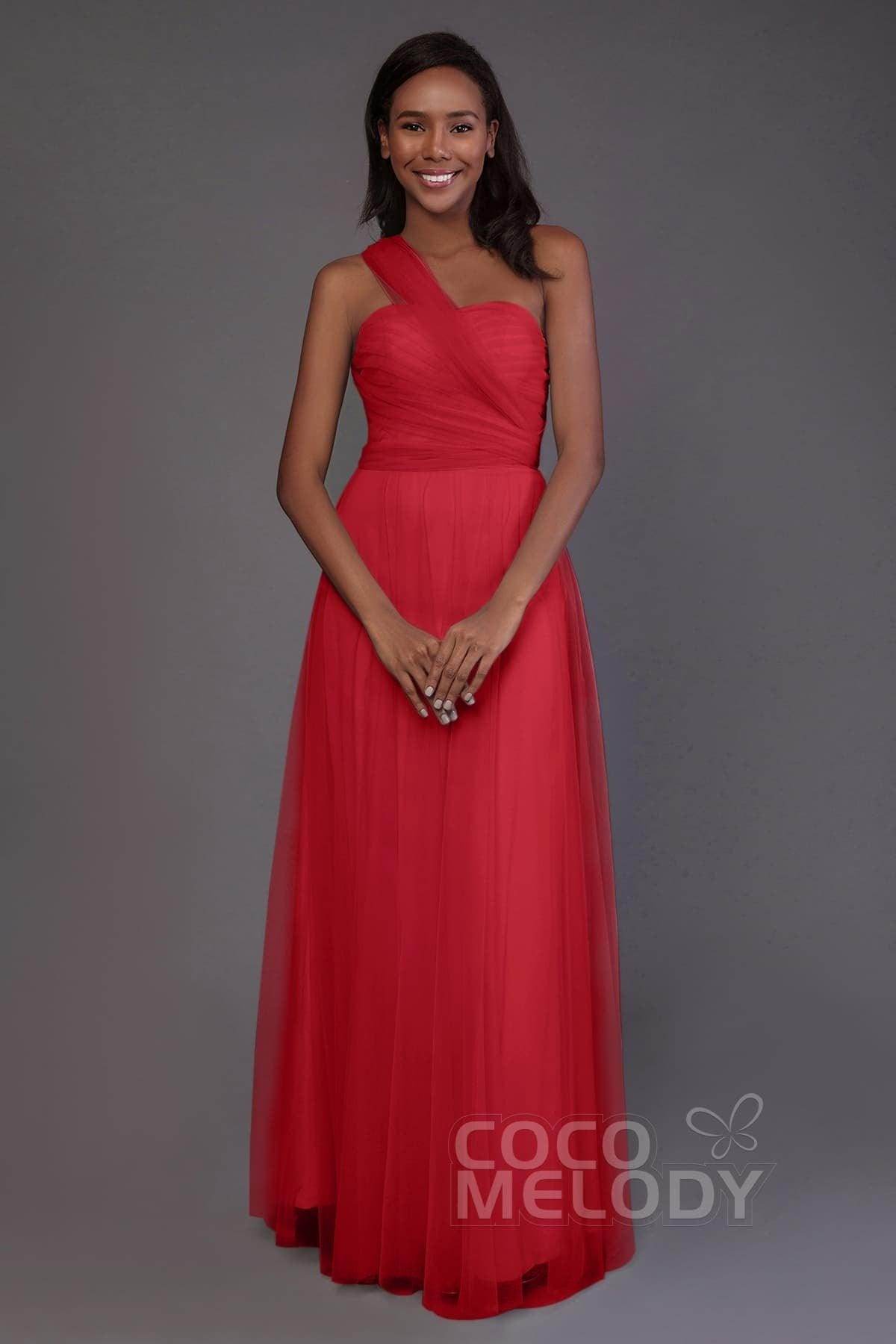 Sheath-Column Floor Length Tulle Bridesmaid Dress PR3502