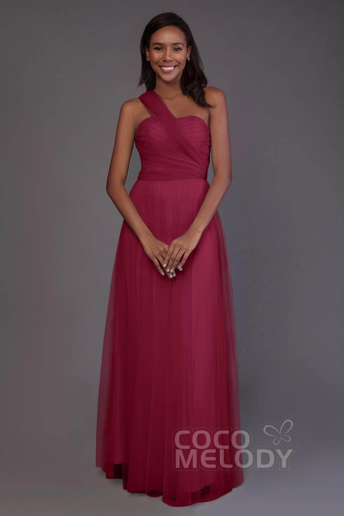 Sheath-Column Floor Length Tulle Bridesmaid Dress PR3502