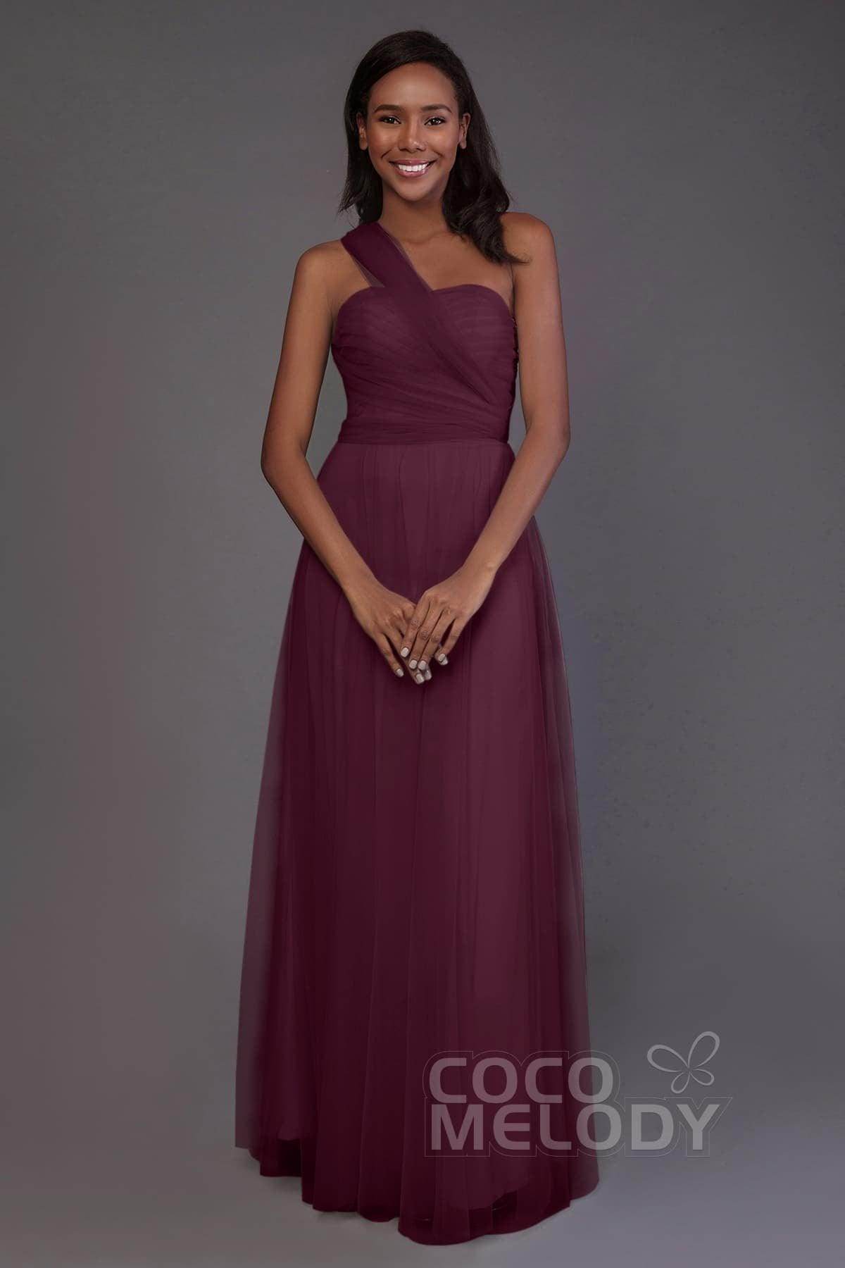 Sheath-Column Floor Length Tulle Bridesmaid Dress PR3502