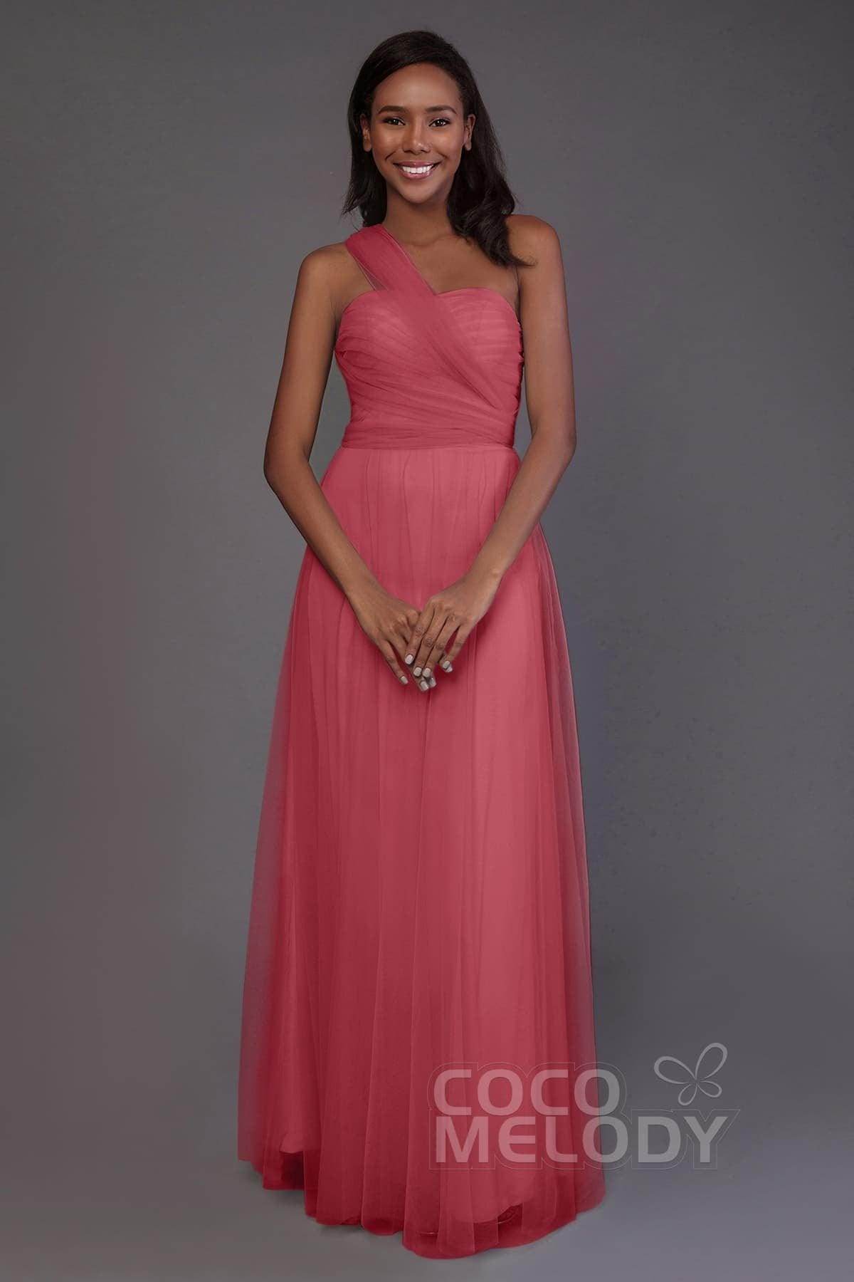 Sheath-Column Floor Length Tulle Bridesmaid Dress PR3502