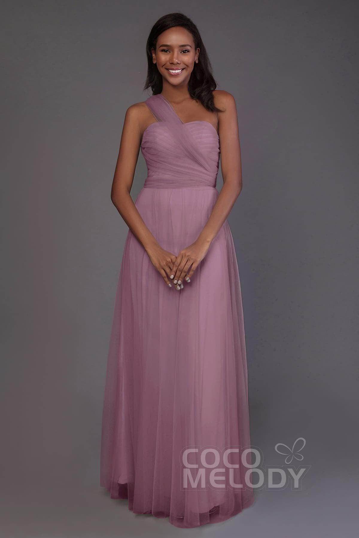 Sheath-Column Floor Length Tulle Bridesmaid Dress PR3502
