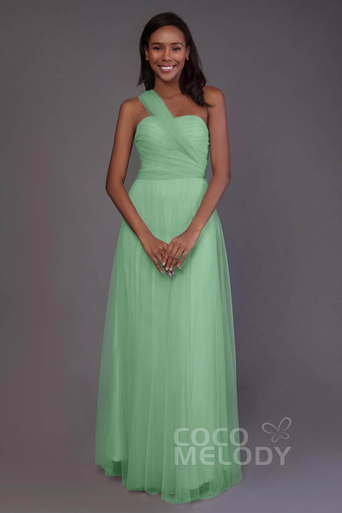 Sheath-Column Floor Length Tulle Bridesmaid Dress PR3502