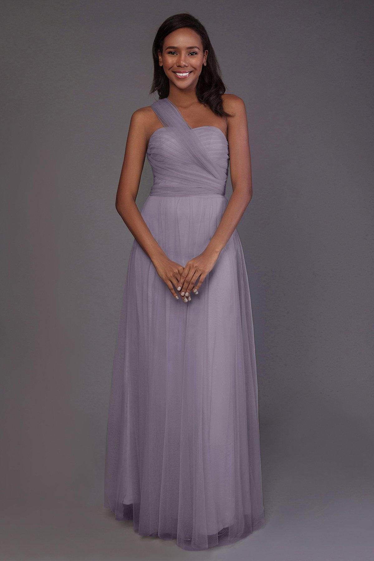 Sheath-Column Floor Length Tulle Bridesmaid Dress PR3502