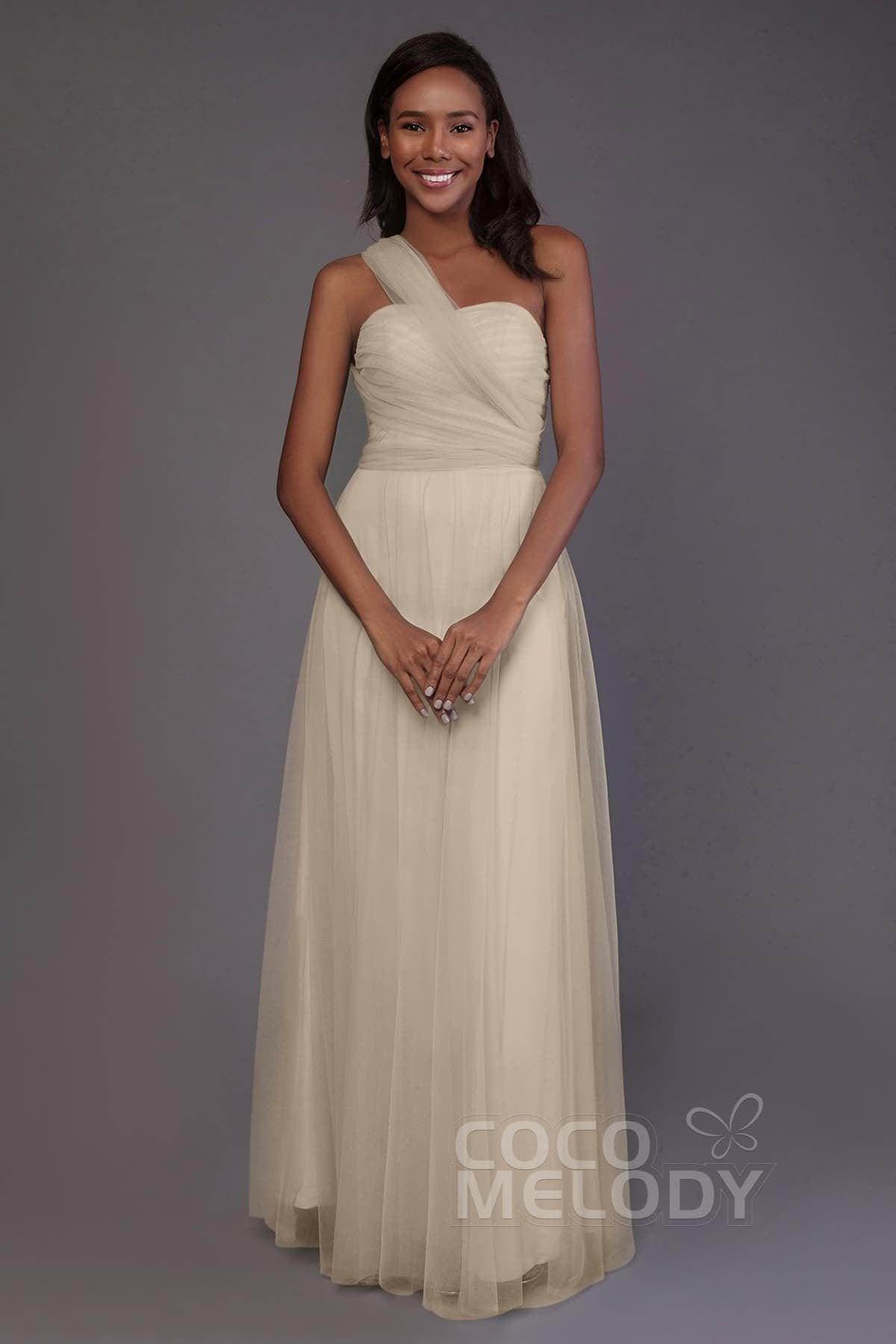 Sheath-Column Floor Length Tulle Bridesmaid Dress PR3502