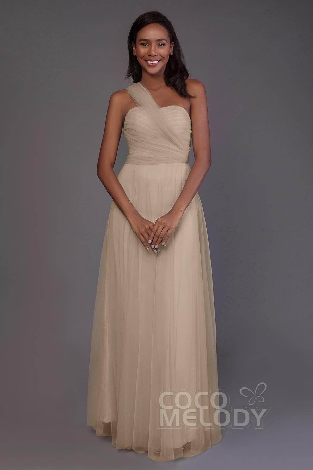 Sheath-Column Floor Length Tulle Bridesmaid Dress PR3502