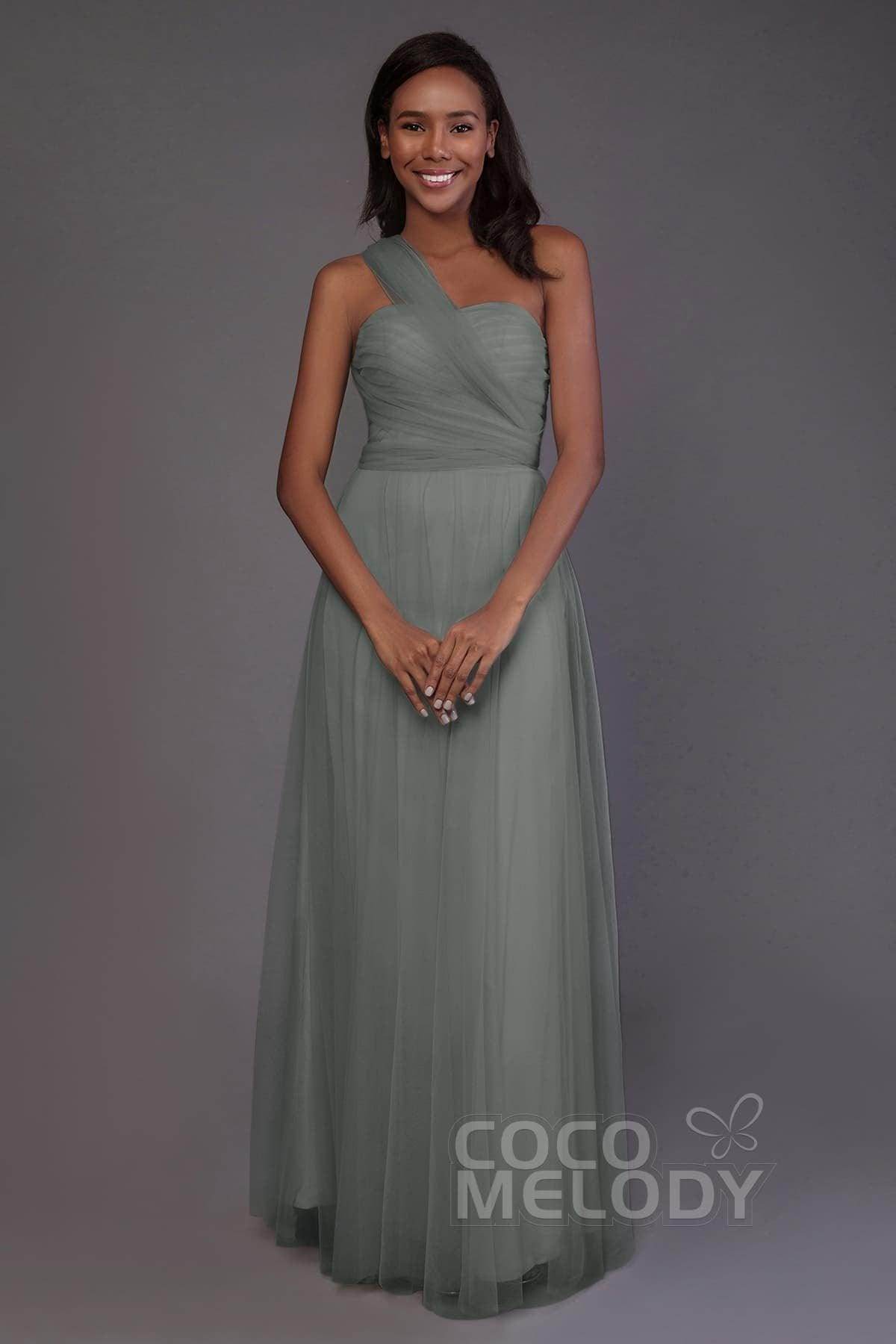 Sheath-Column Floor Length Tulle Bridesmaid Dress PR3502