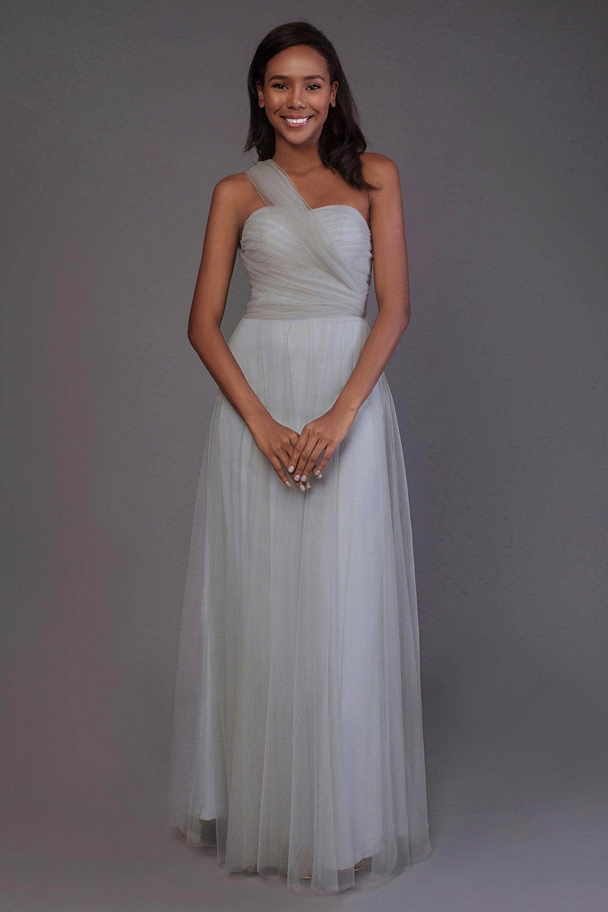 Sheath-Column Floor Length Tulle Bridesmaid Dress PR3502