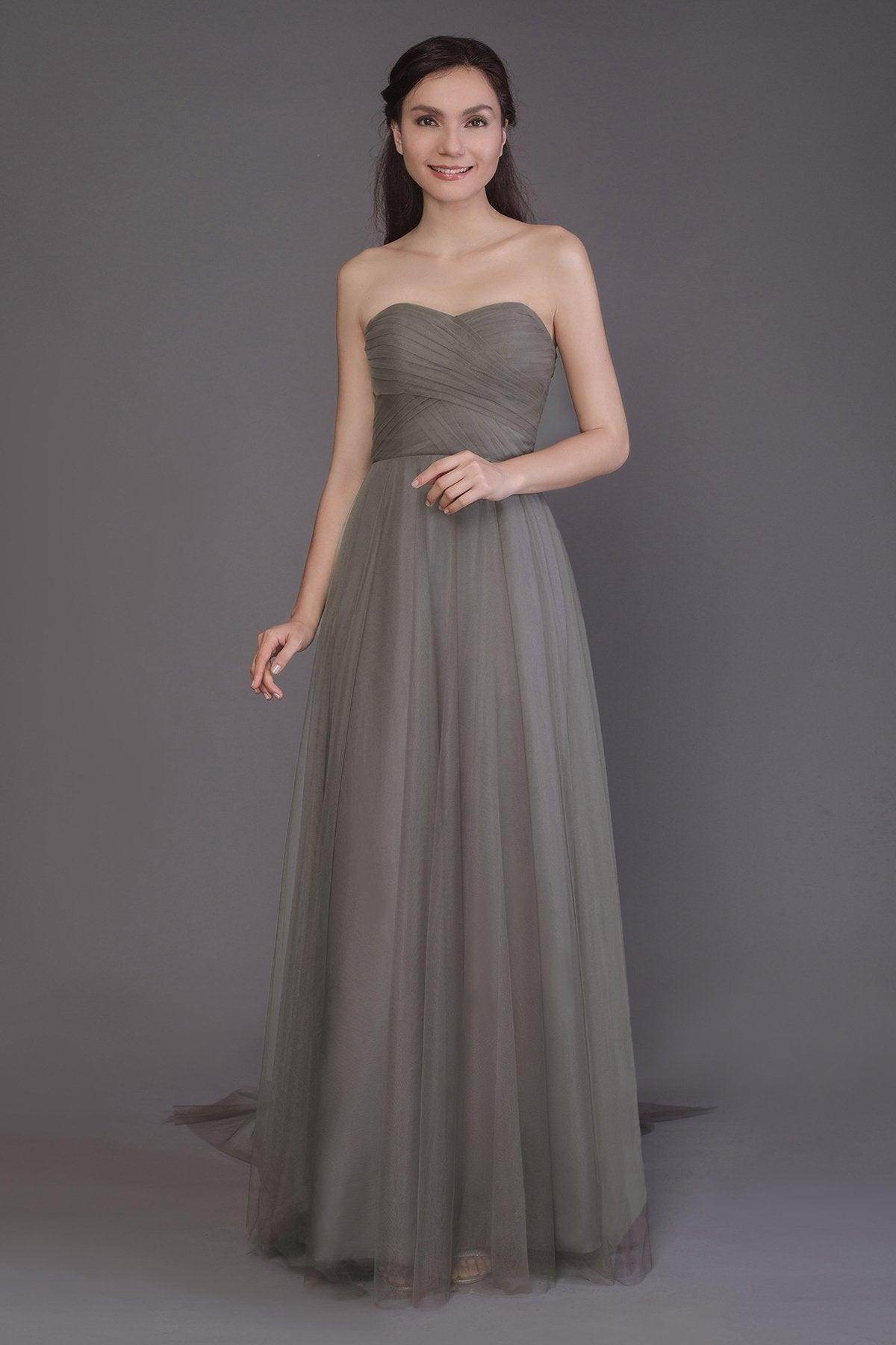 Sheath-Column Floor Length Tulle Bridesmaid Dress PR3502