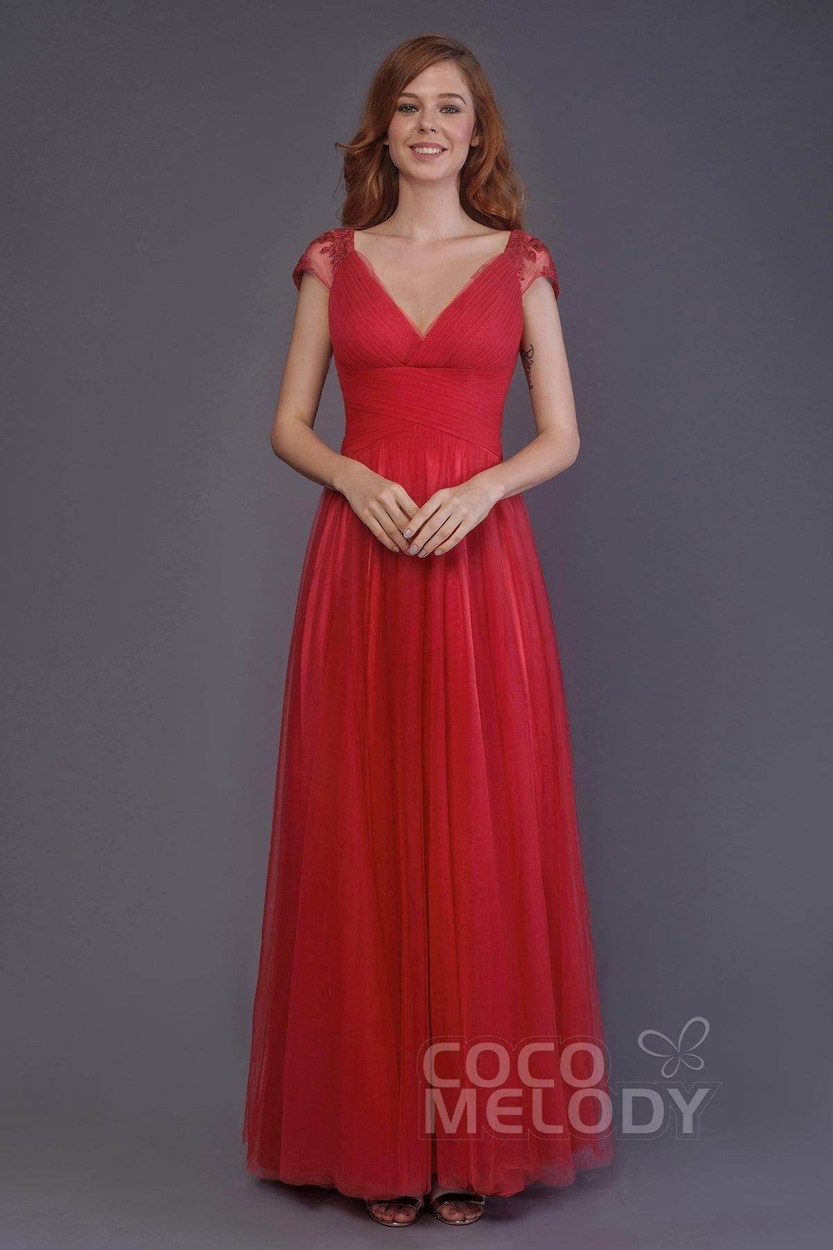 Sheath-Column Floor Length Tulle Bridesmaid Dress PR3510