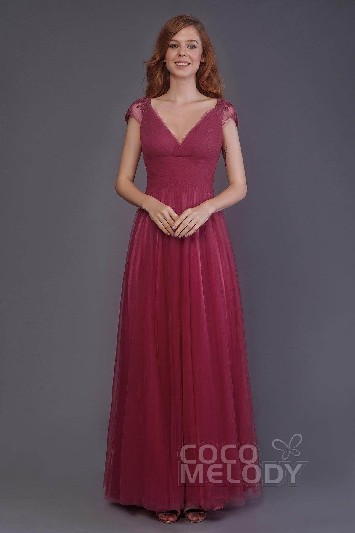 Sheath-Column Floor Length Tulle Bridesmaid Dress PR3510