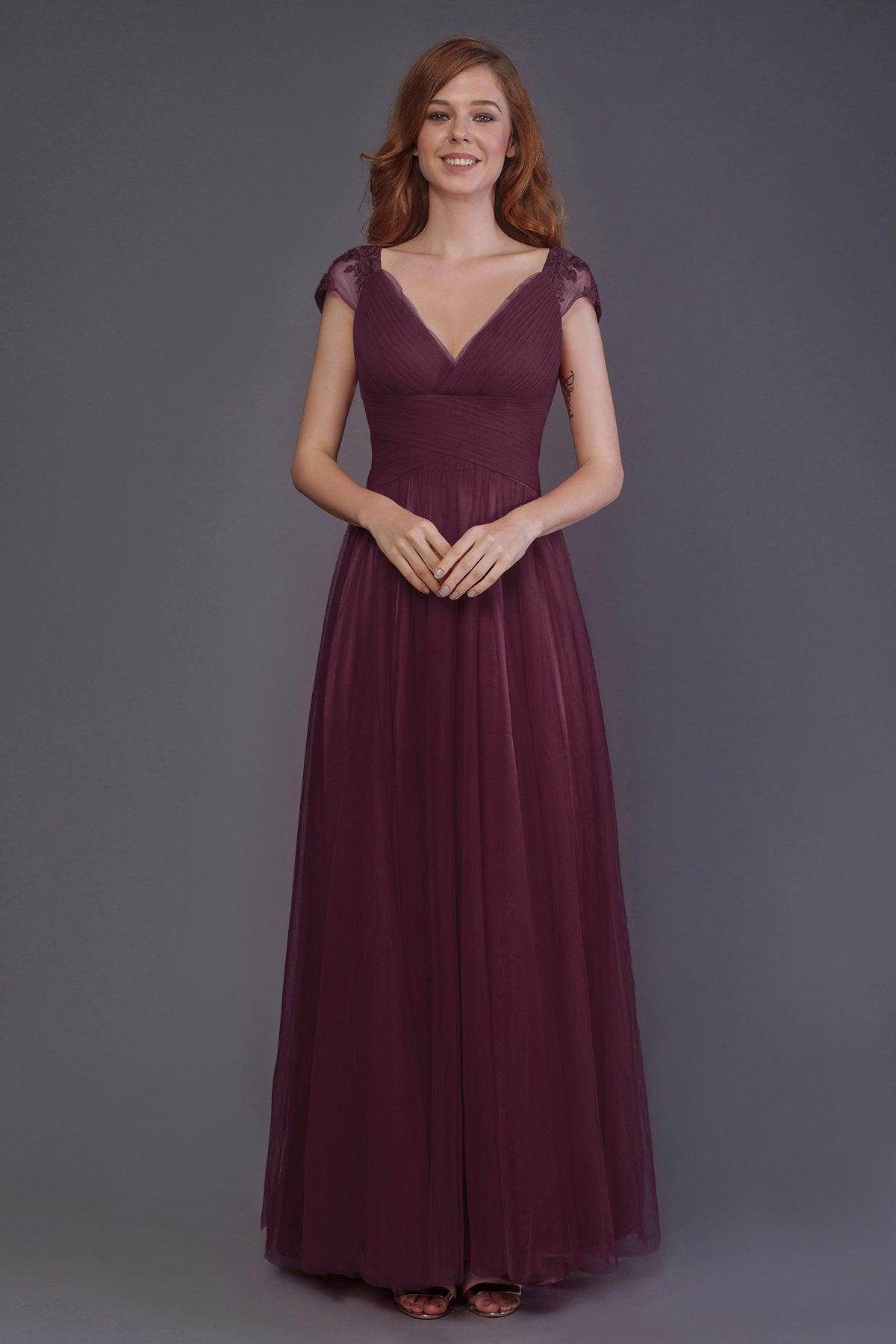 Sheath-Column Floor Length Tulle Bridesmaid Dress PR3510