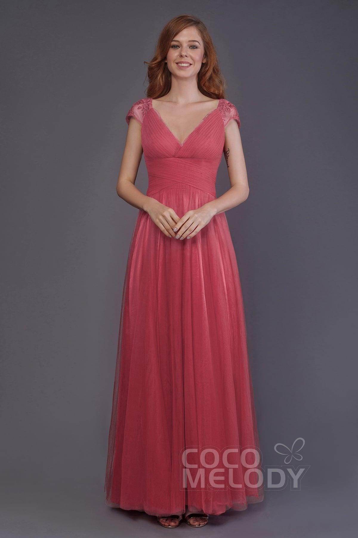 Sheath-Column Floor Length Tulle Bridesmaid Dress PR3510
