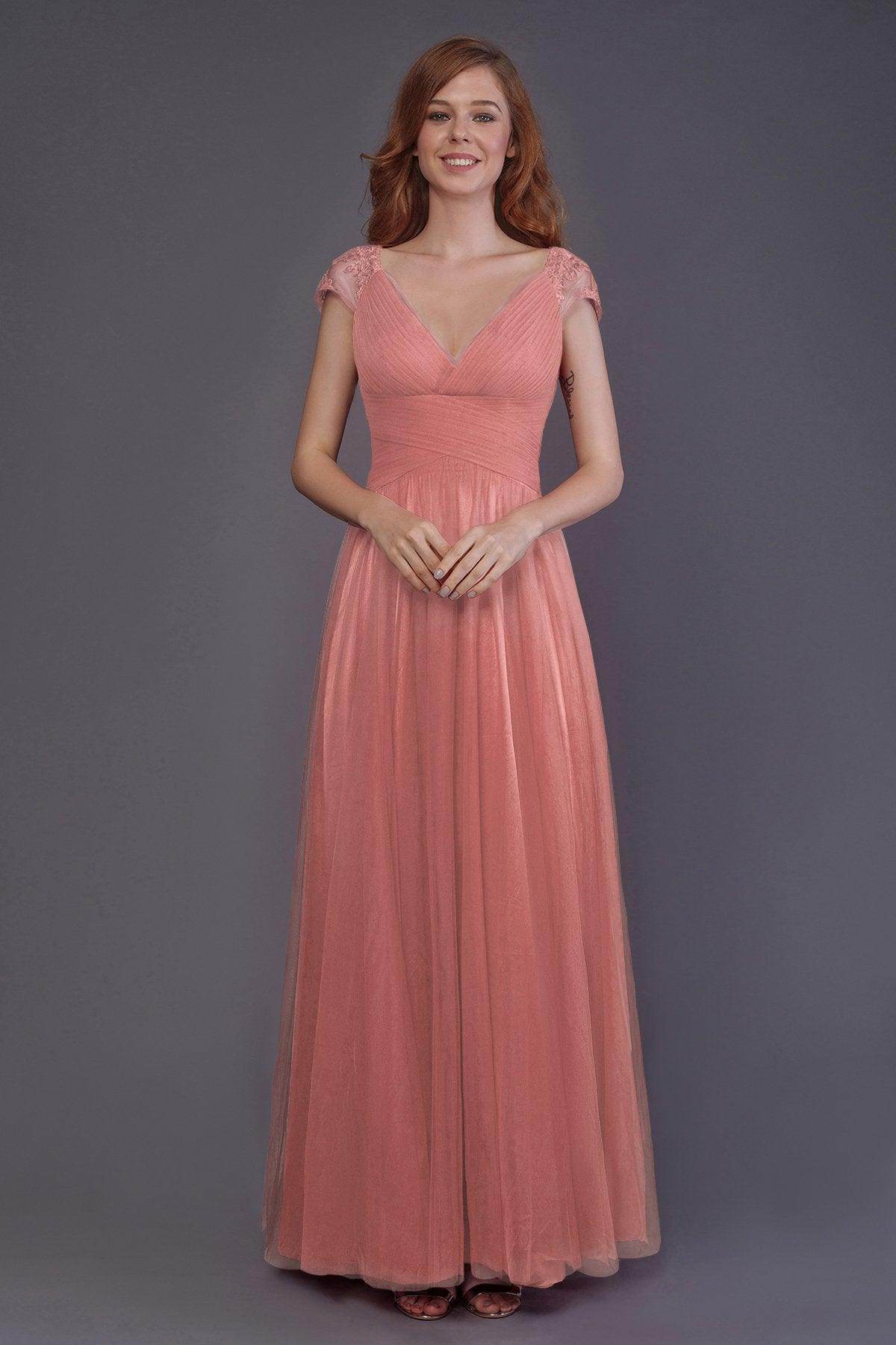 Sheath-Column Floor Length Tulle Bridesmaid Dress PR3510