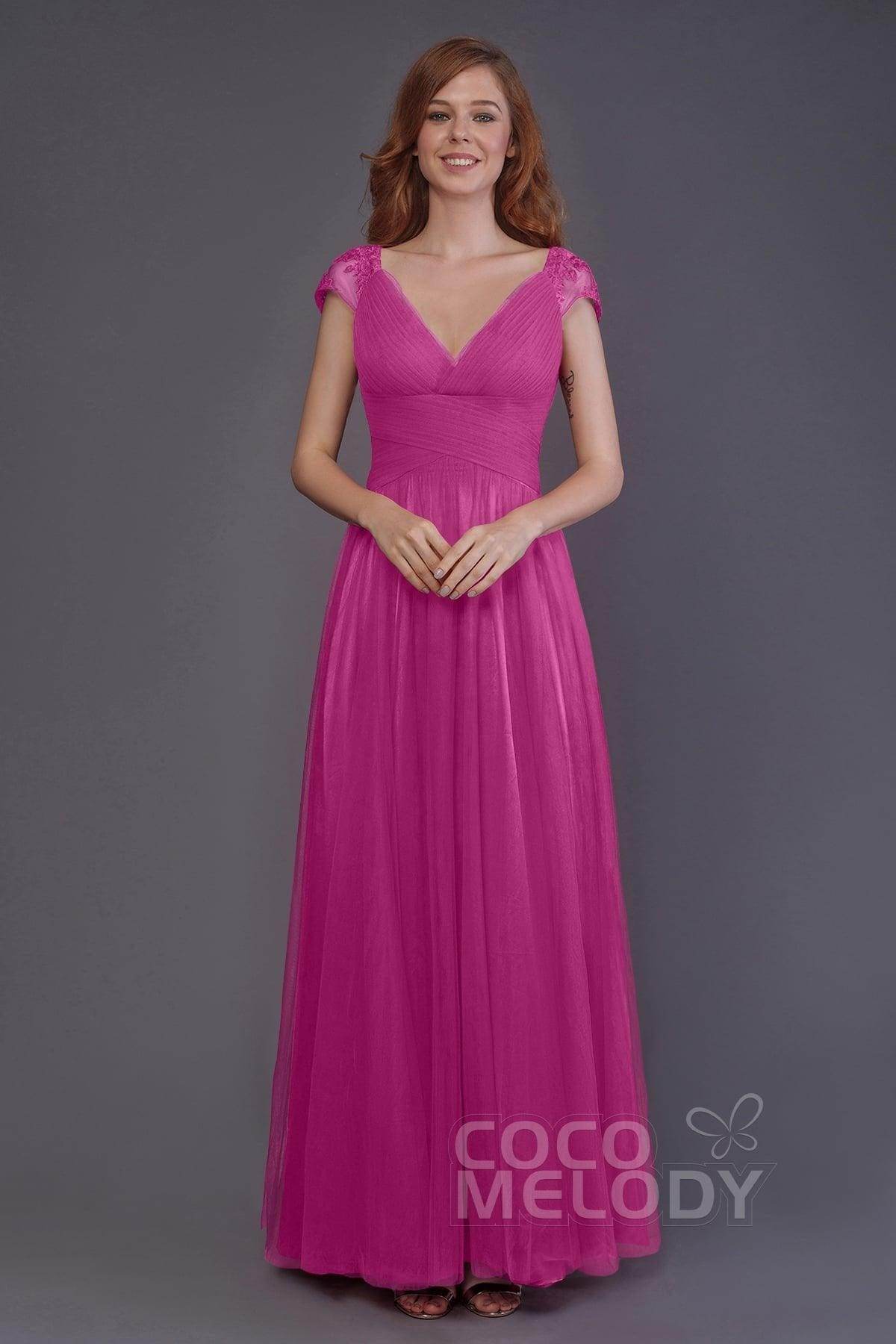Sheath-Column Floor Length Tulle Bridesmaid Dress PR3510