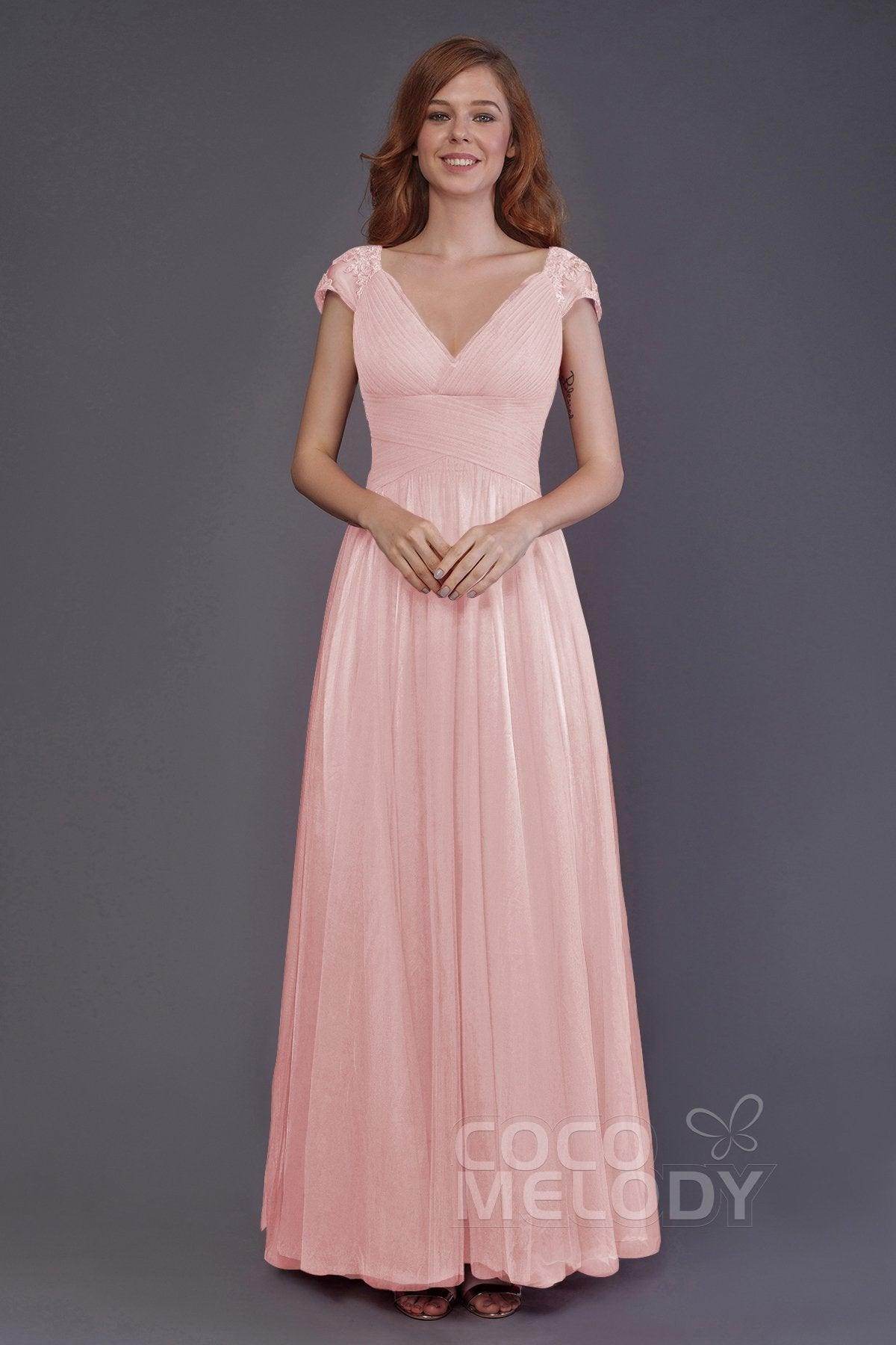 Sheath-Column Floor Length Tulle Bridesmaid Dress PR3510