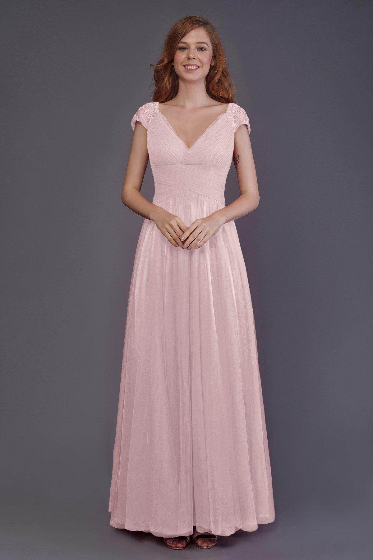 Sheath-Column Floor Length Tulle Bridesmaid Dress PR3510