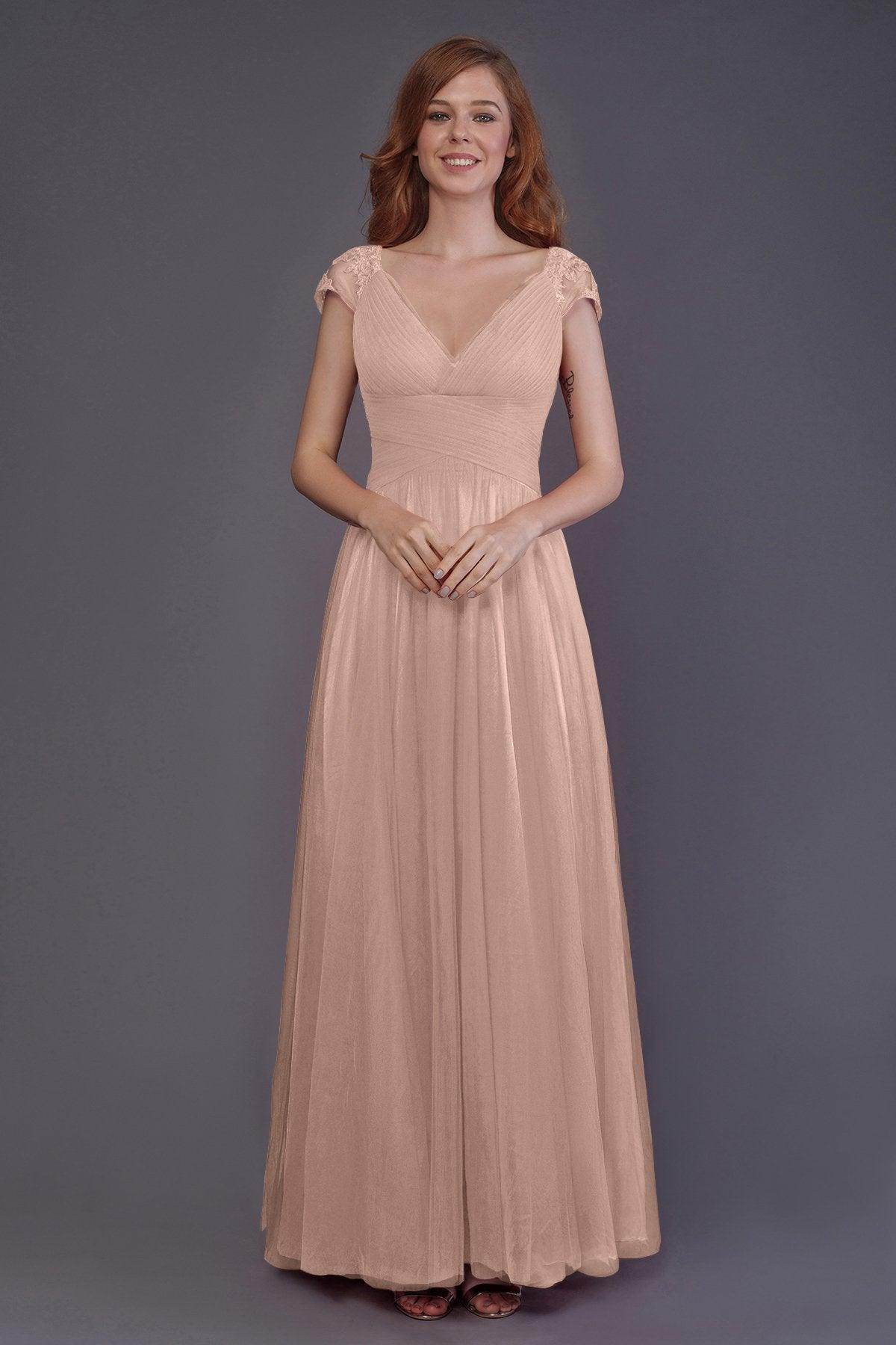 Sheath-Column Floor Length Tulle Bridesmaid Dress PR3510