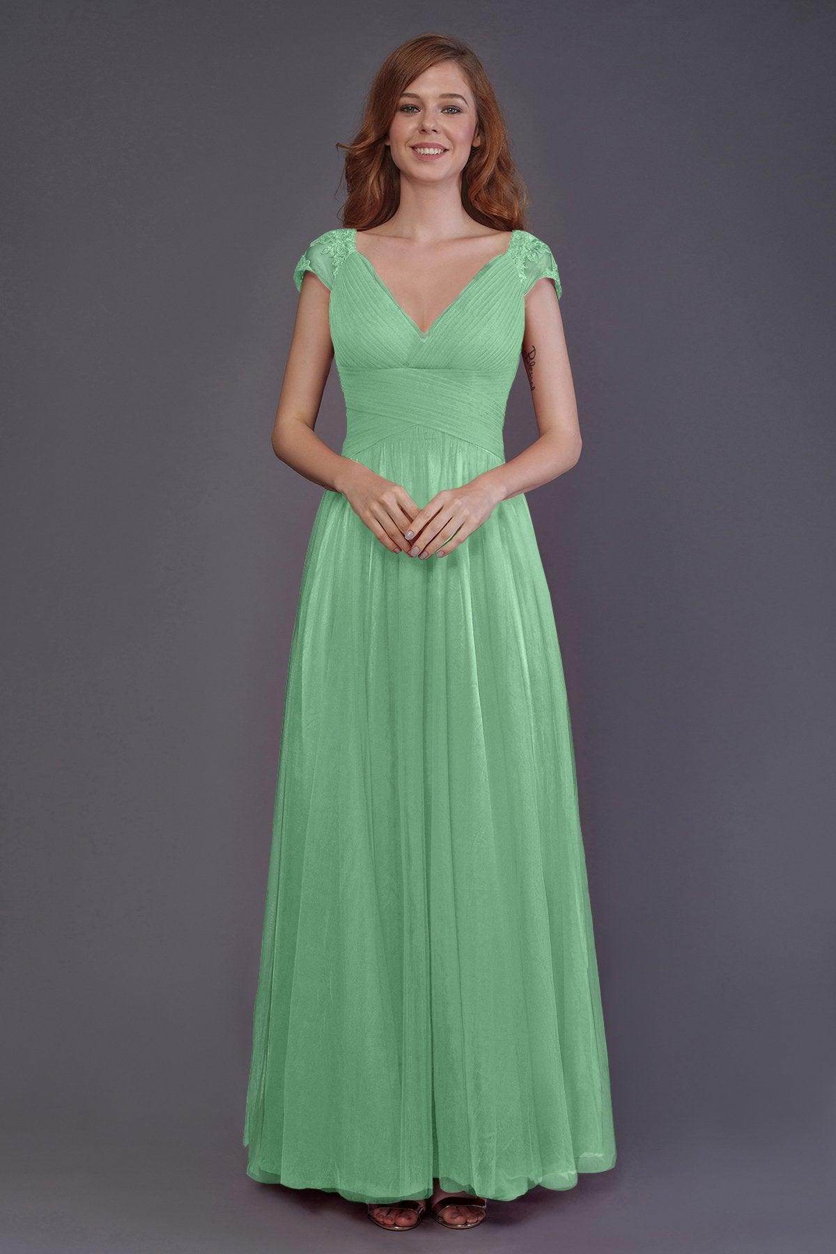 Sheath-Column Floor Length Tulle Bridesmaid Dress PR3510