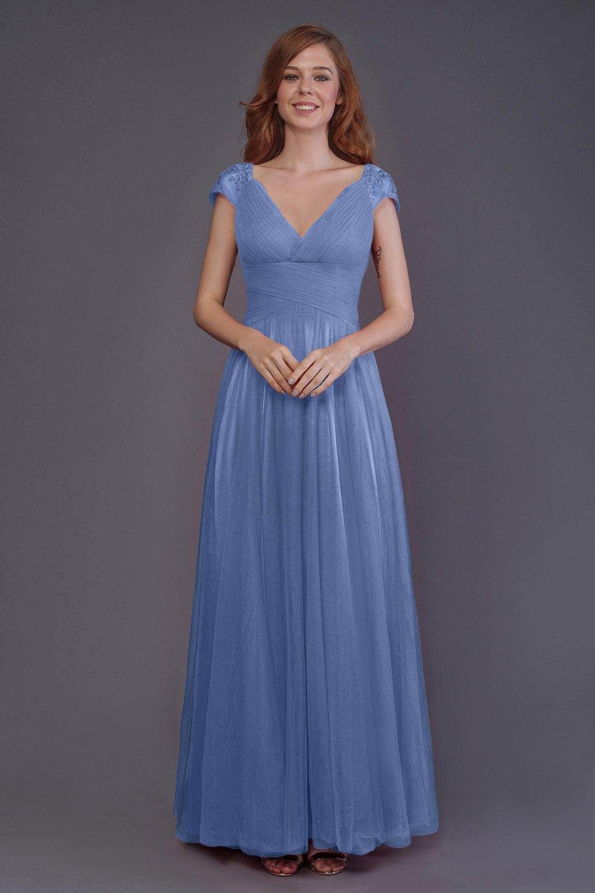 Sheath-Column Floor Length Tulle Bridesmaid Dress PR3510