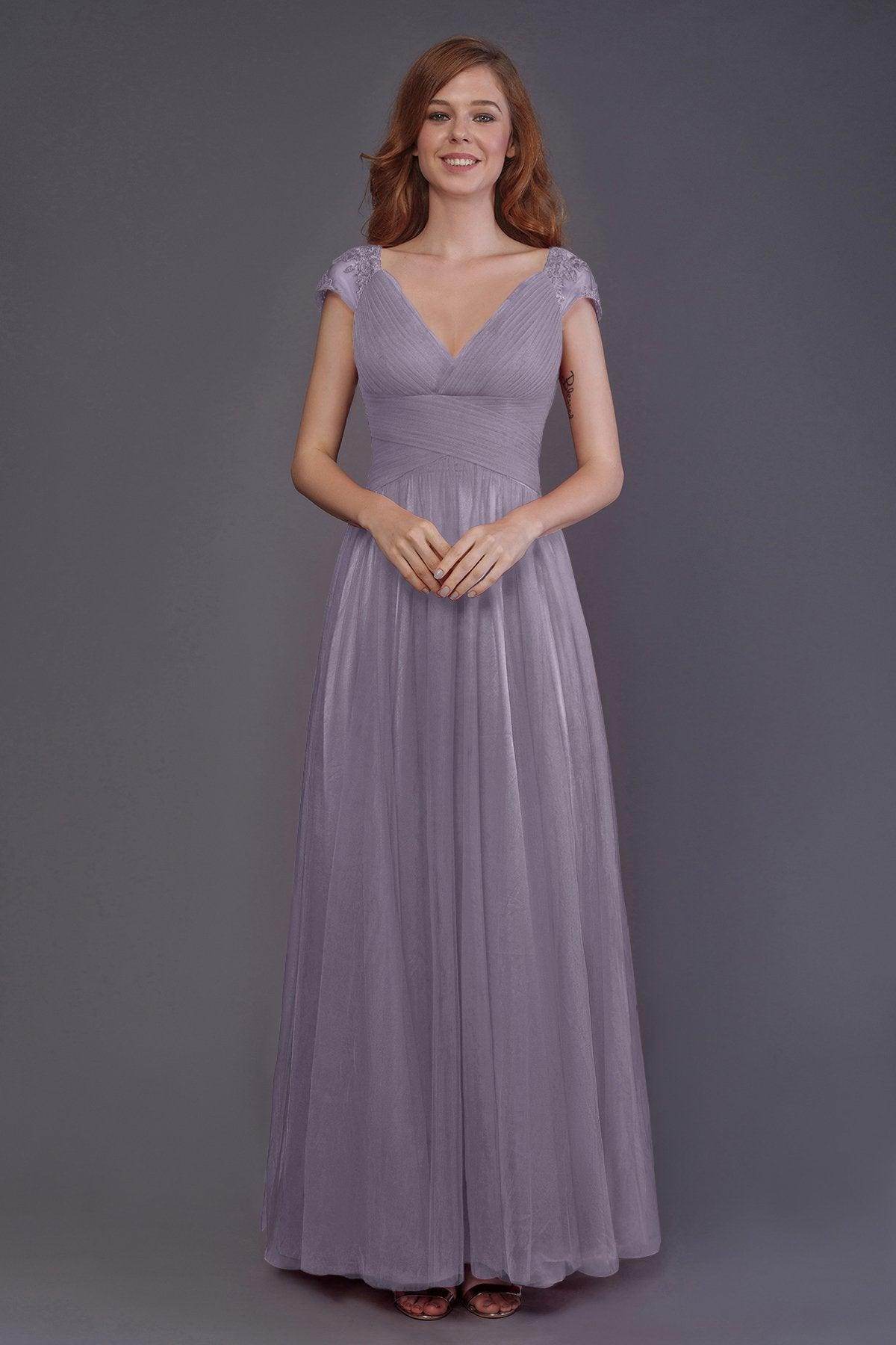 Sheath-Column Floor Length Tulle Bridesmaid Dress PR3510