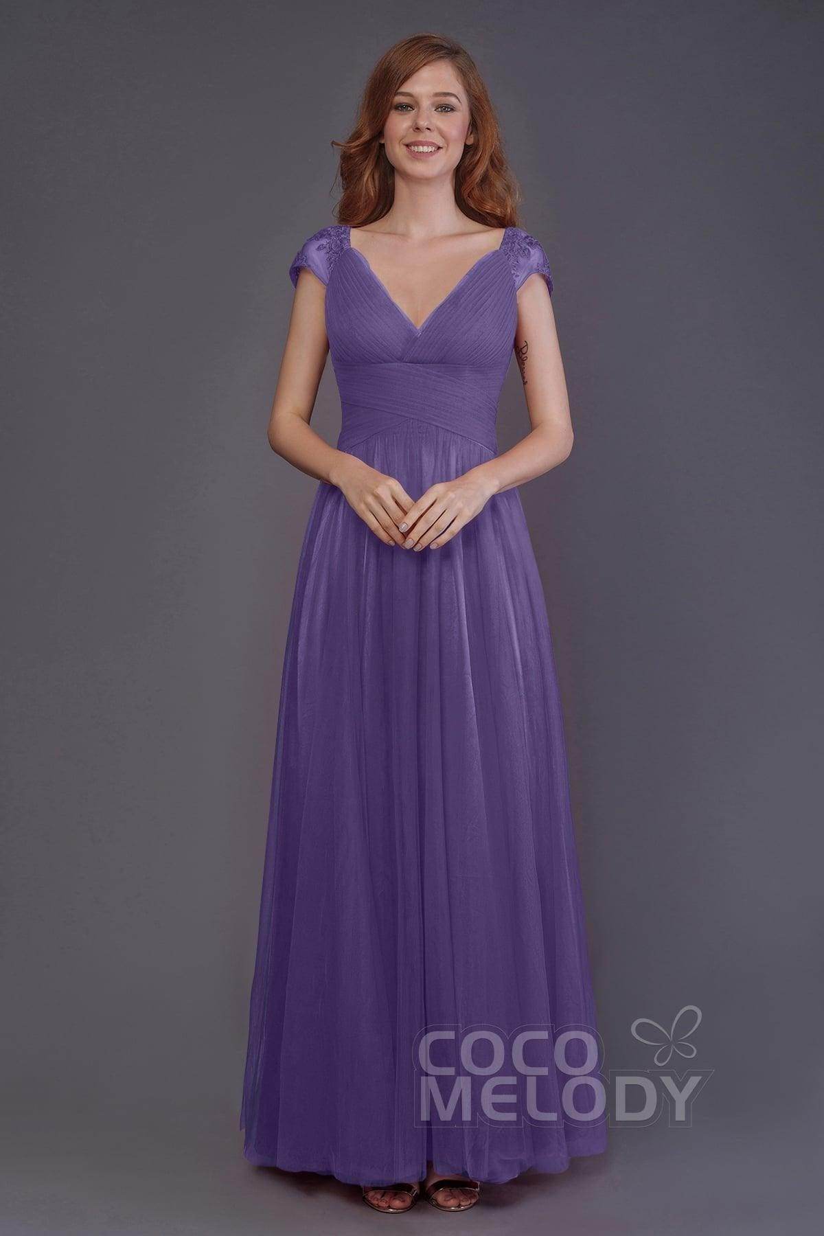 Sheath-Column Floor Length Tulle Bridesmaid Dress PR3510
