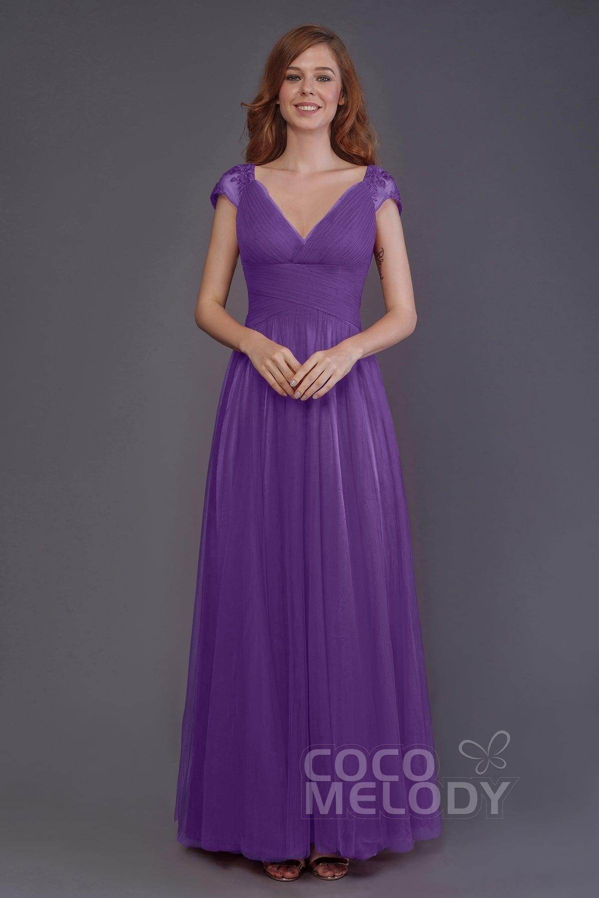 Sheath-Column Floor Length Tulle Bridesmaid Dress PR3510