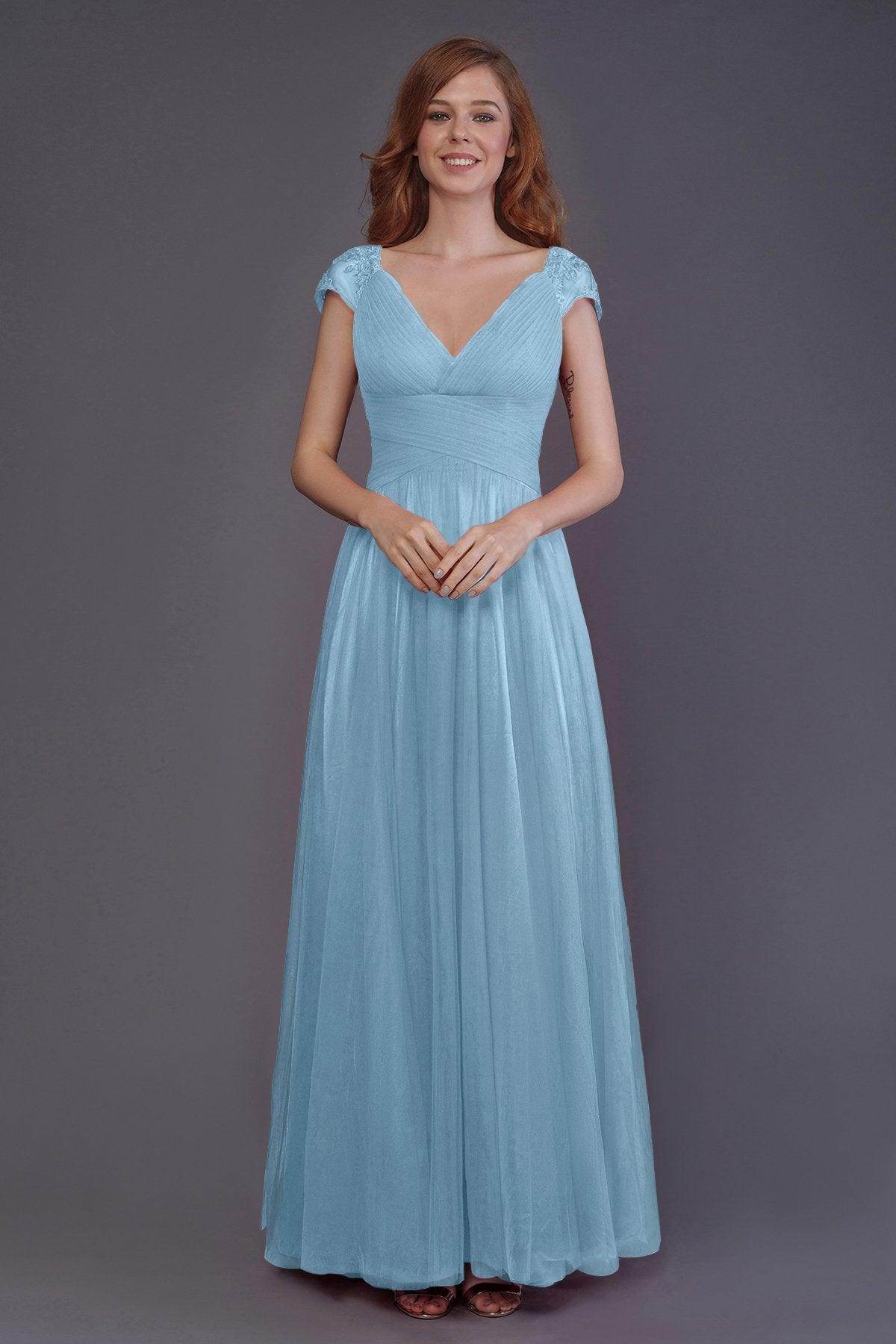 Sheath-Column Floor Length Tulle Bridesmaid Dress PR3510